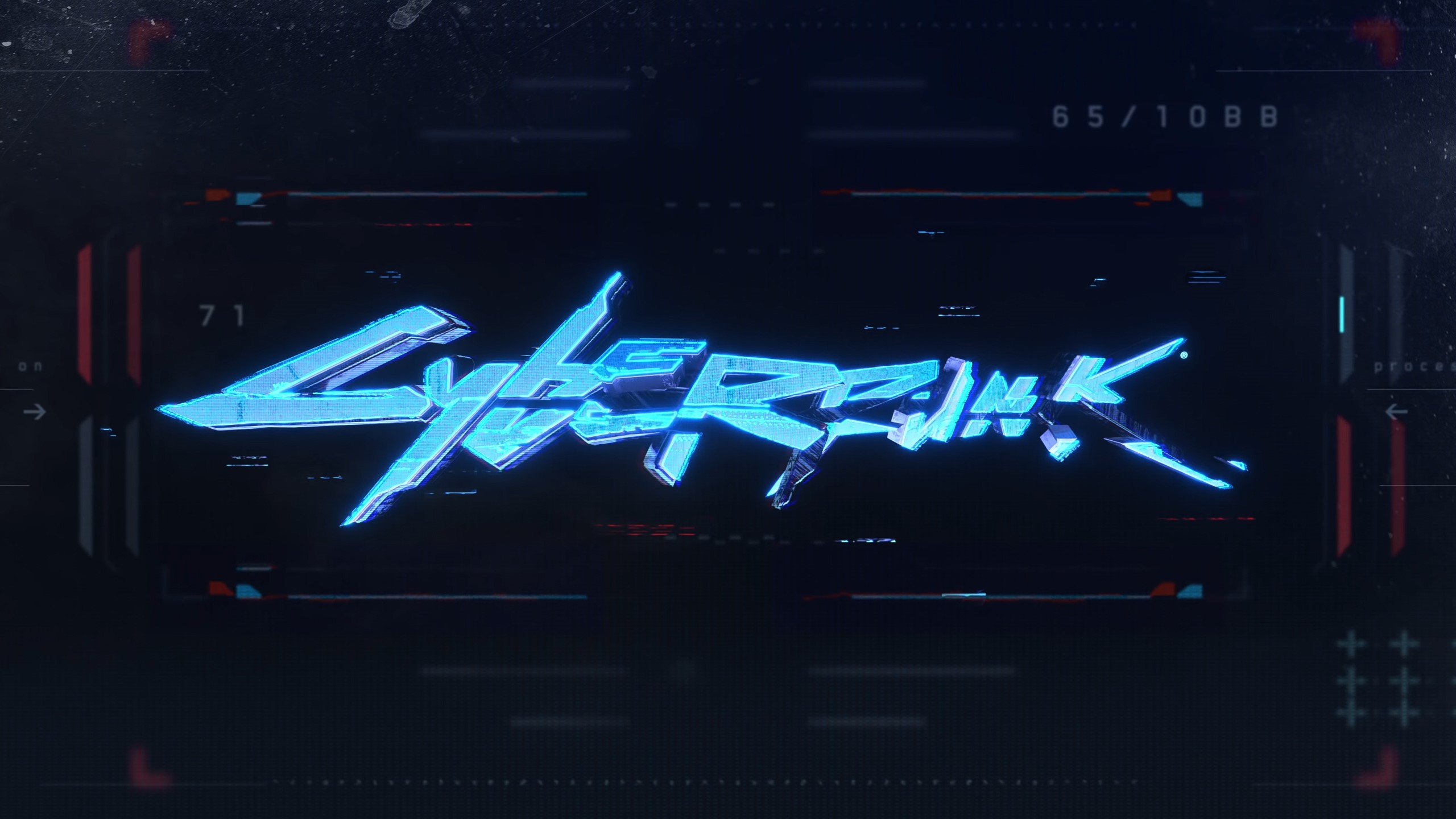 Cyberpunk 2077 logo with futuristic HUD elements HD Wallpaper