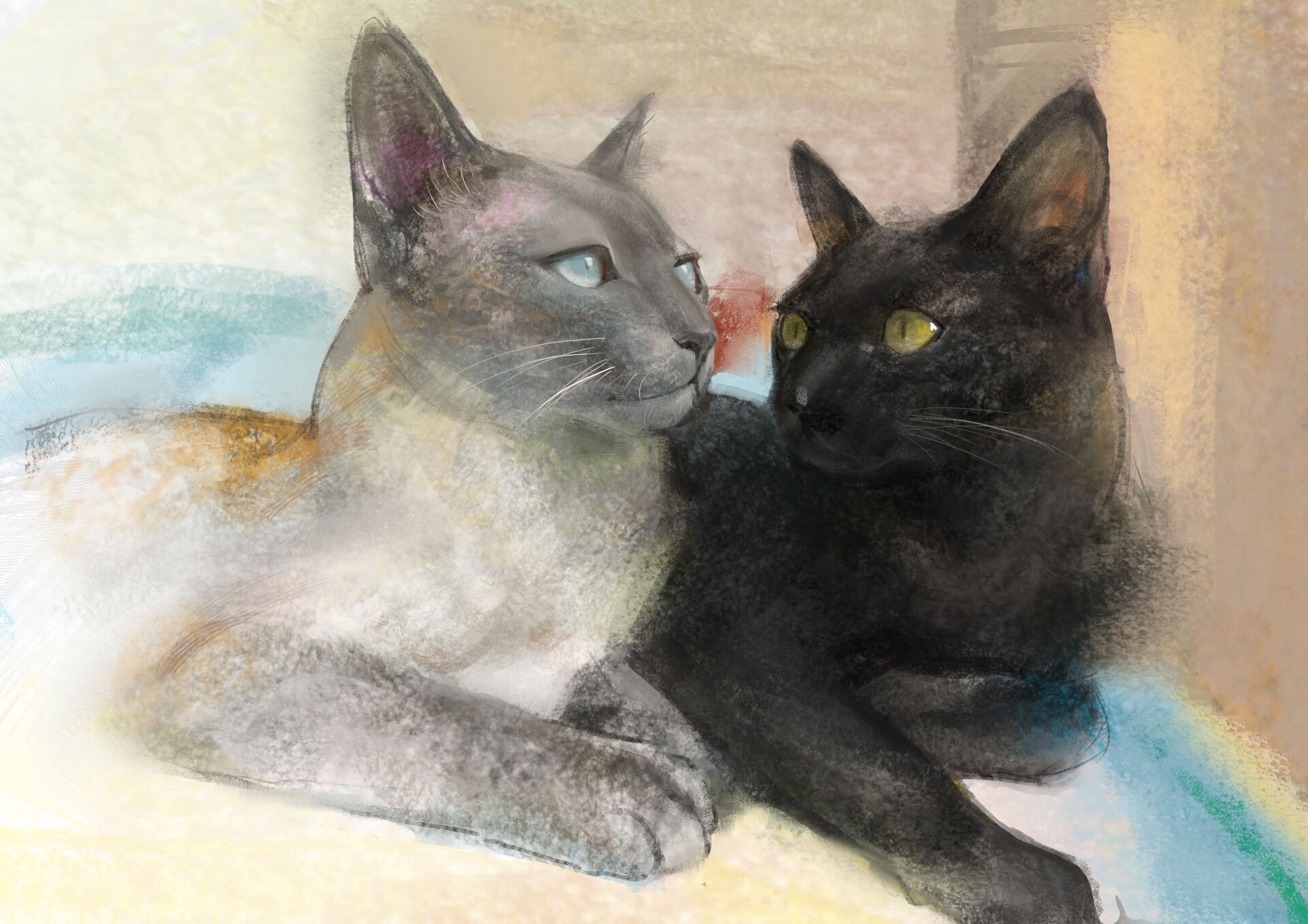 Painting of two cats by Feifei You HD Wallpaper