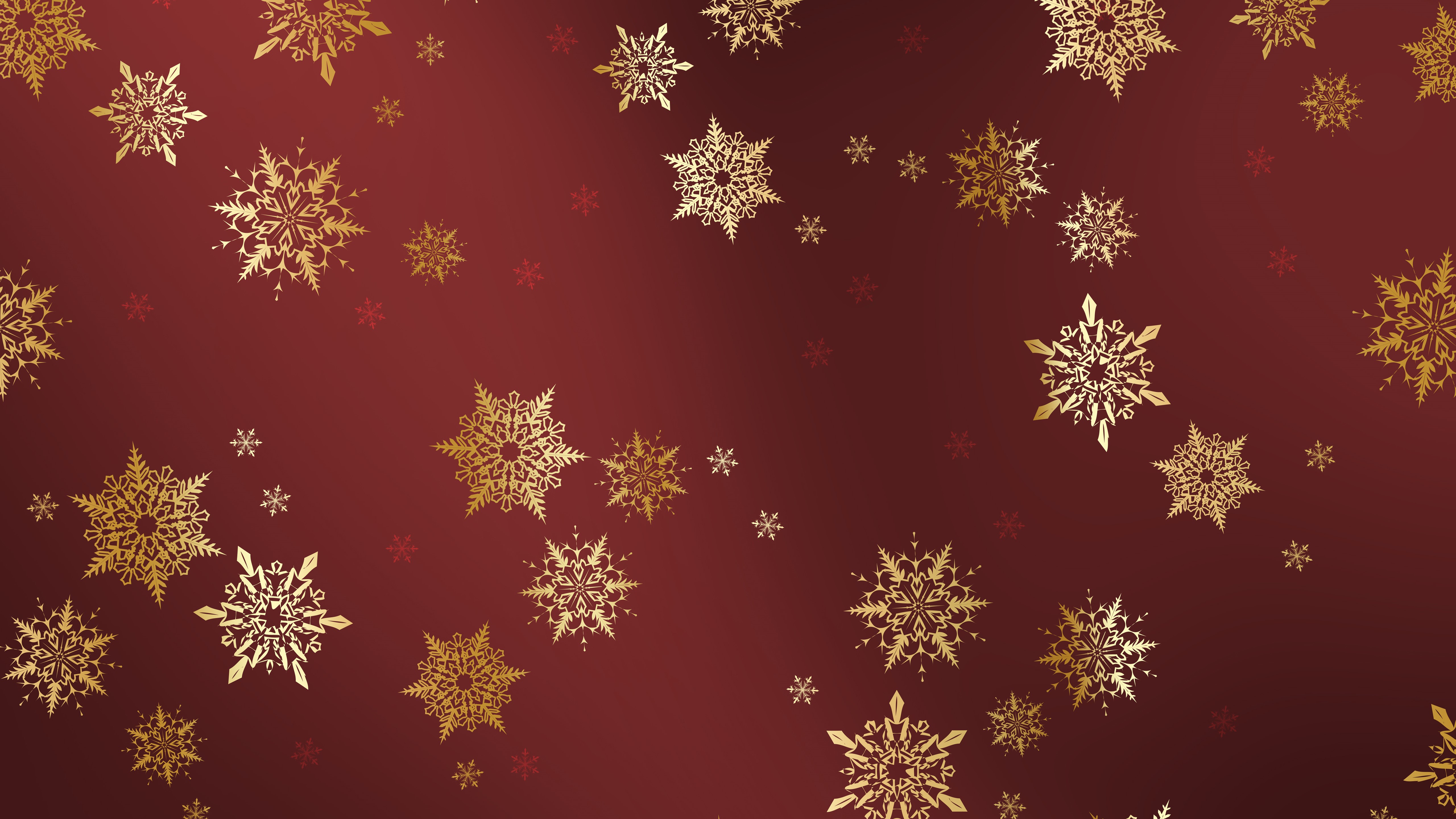 Golden snowflakes on a red background HD Wallpaper