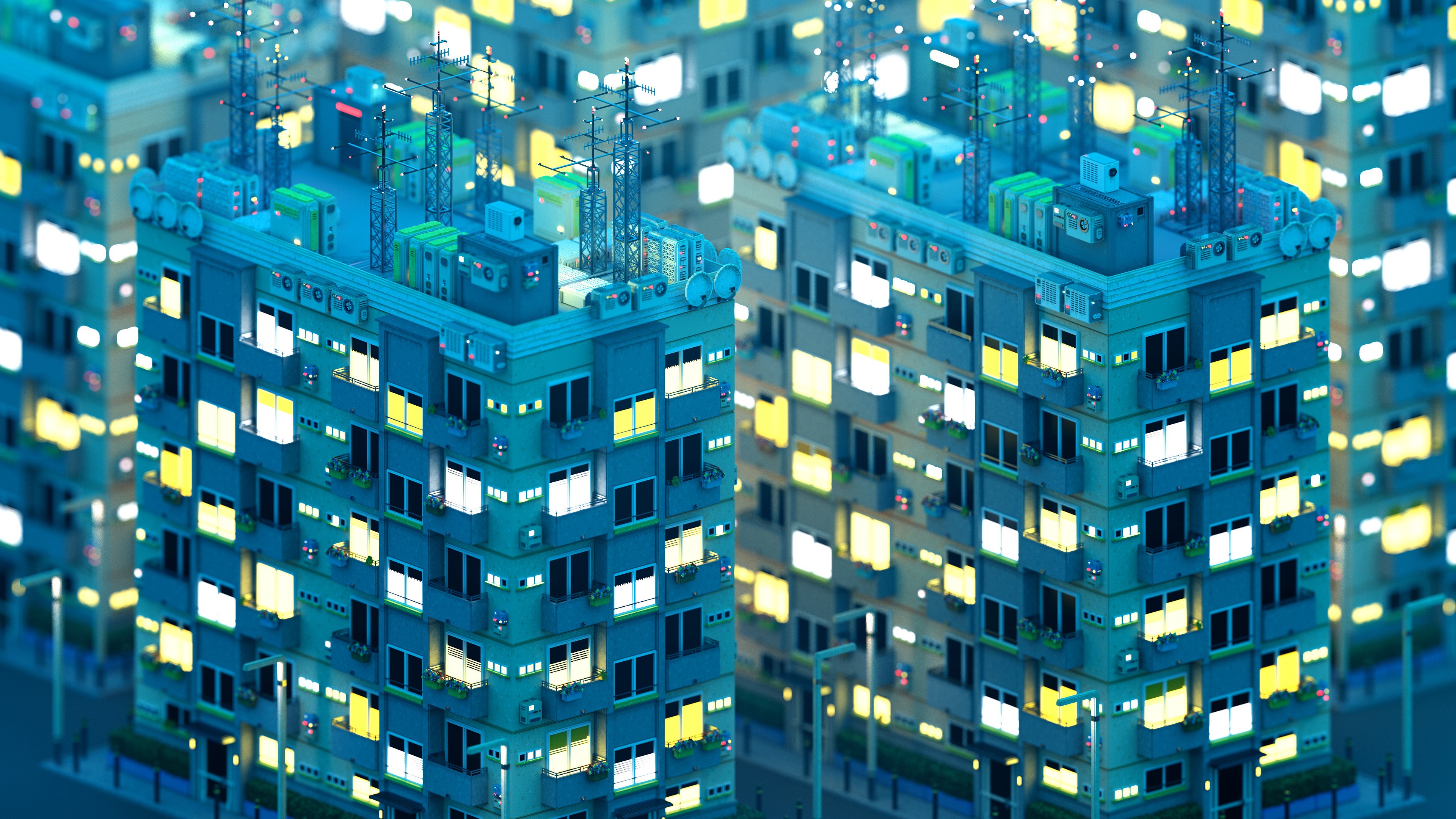 4K Artwork of Apartment Buildings by Adrien Cantone HD Wallpaper