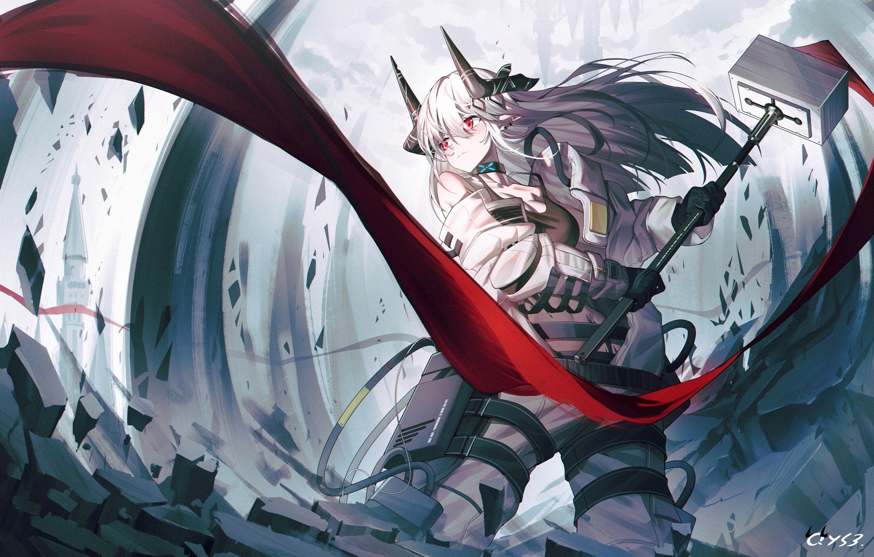 Mudrock from Arknights with Hammer and Red Eyes HD Wallpaper