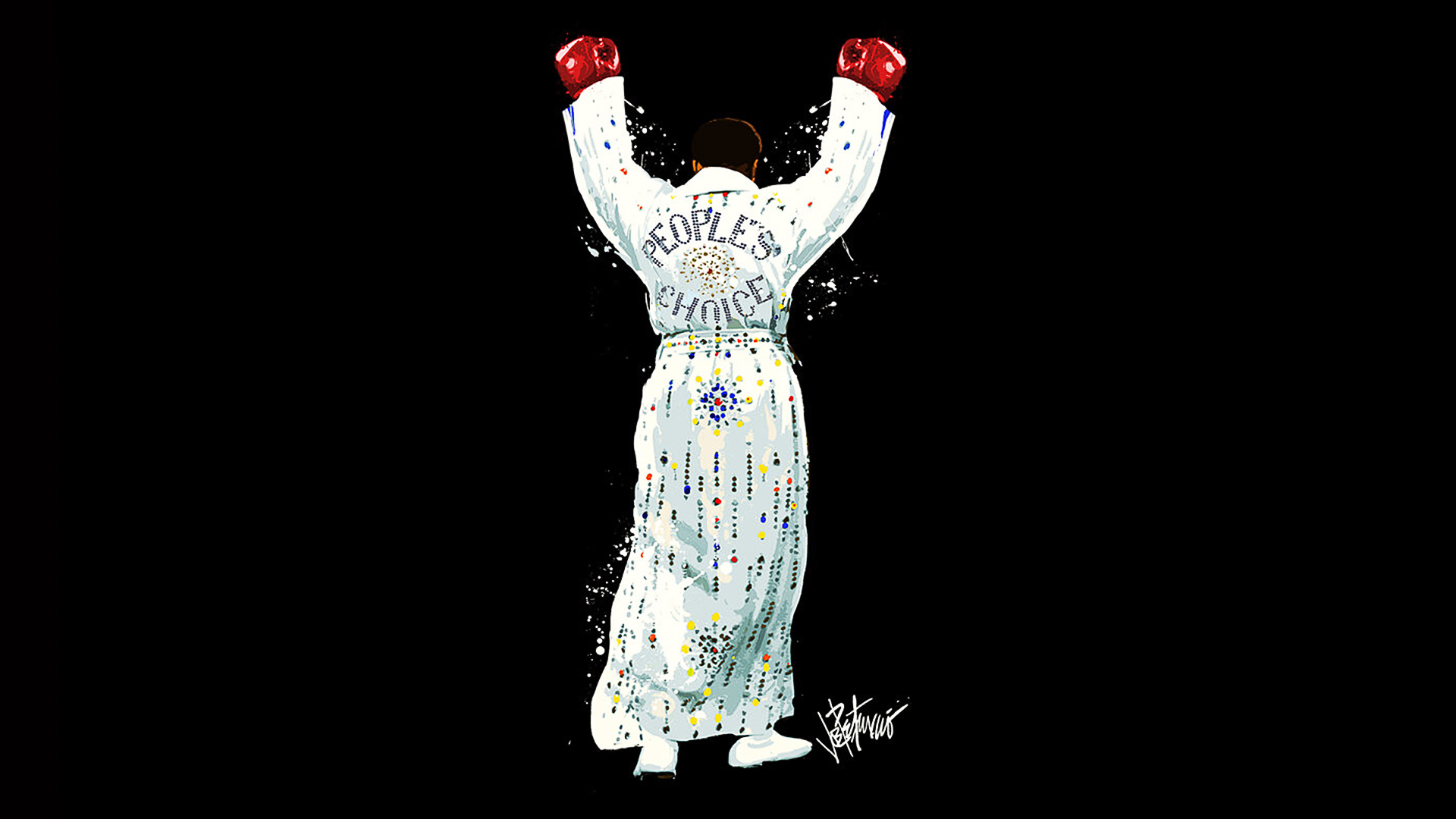 Boxer in robe with arms raised HD Wallpaper