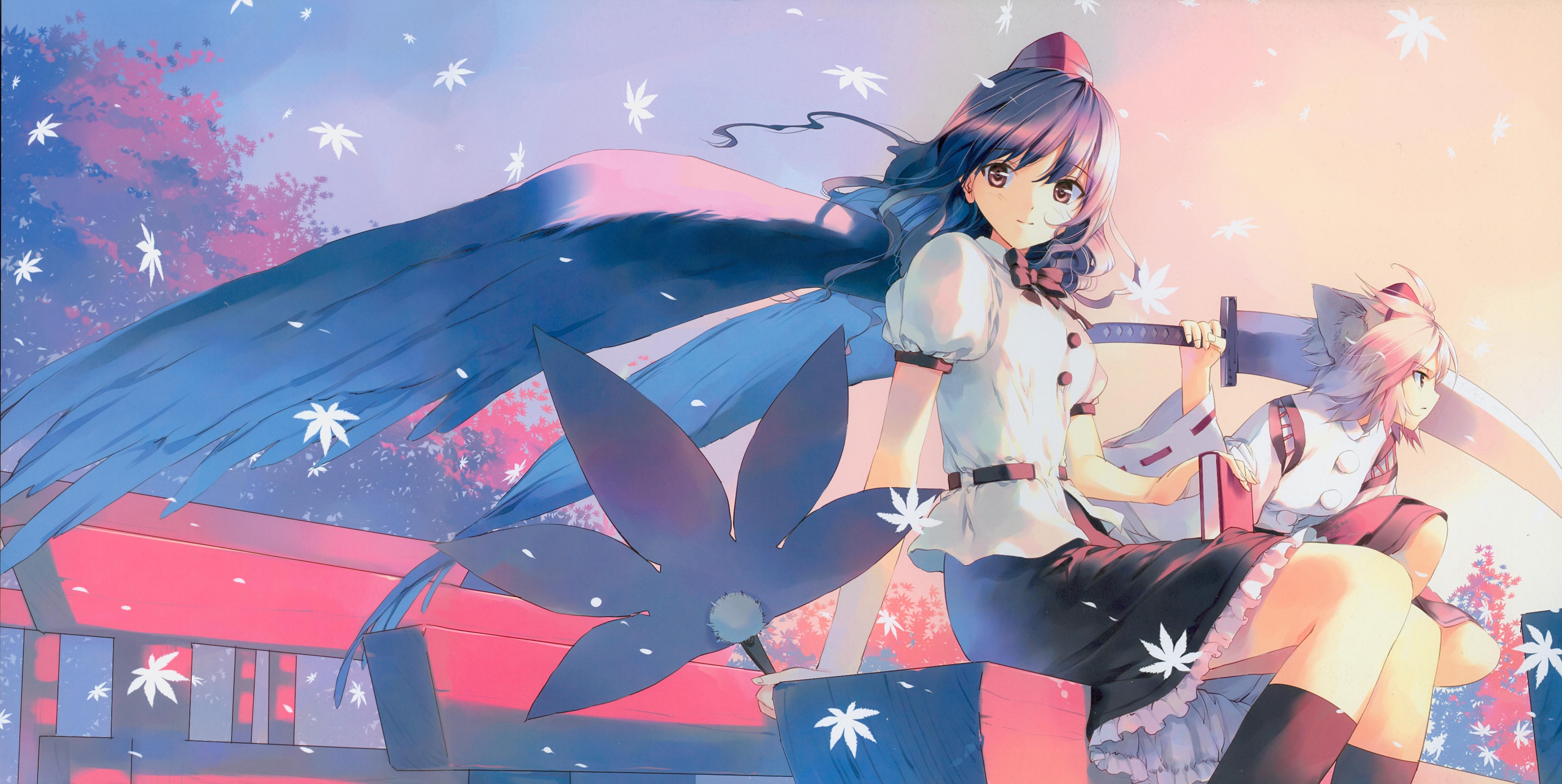 4K Touhou: Shameimaru Aya and Inubashiri Momiji with Wings HD Wallpaper