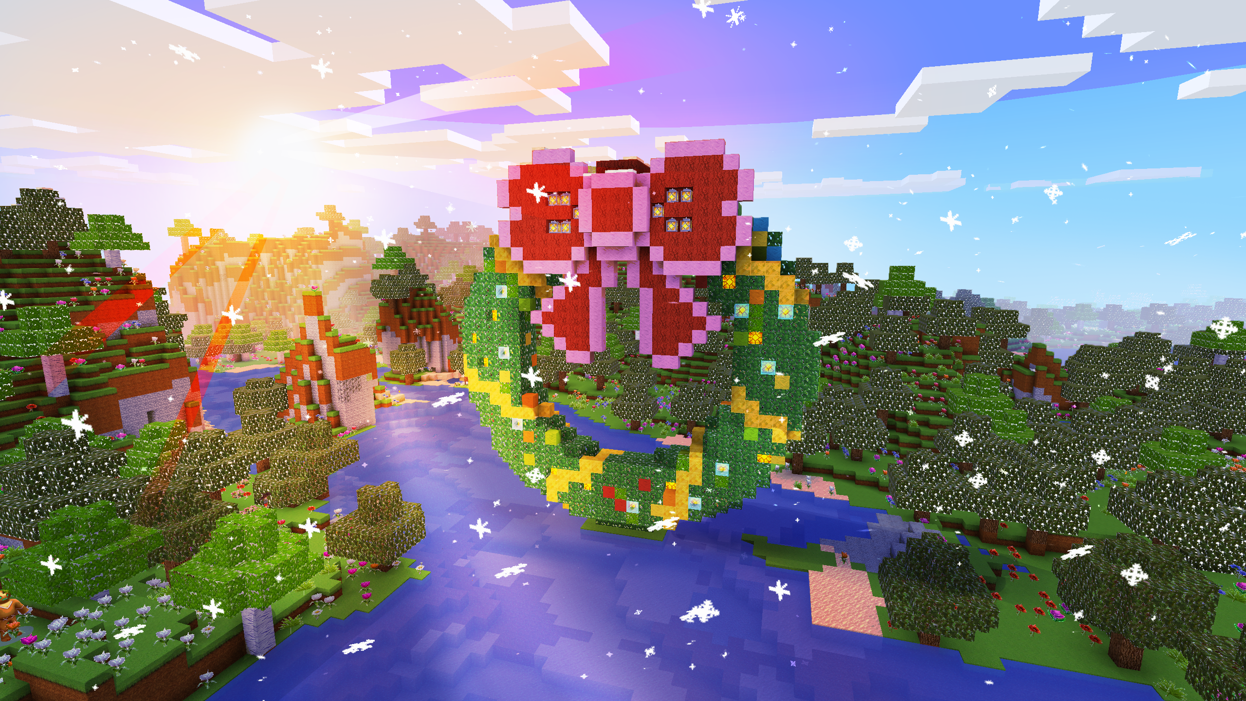 Minecraft Christmas Wreath in a Winter Landscape HD Wallpaper