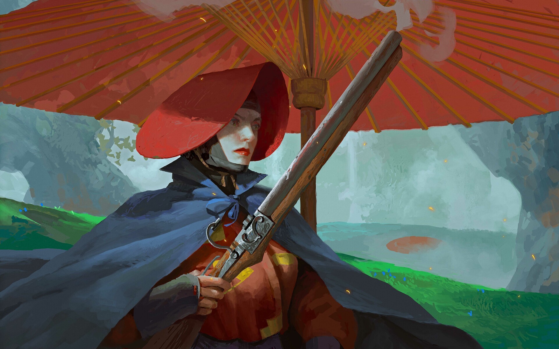 Lady Eboshi from Princess Mononoke with a shotgun HD Wallpaper