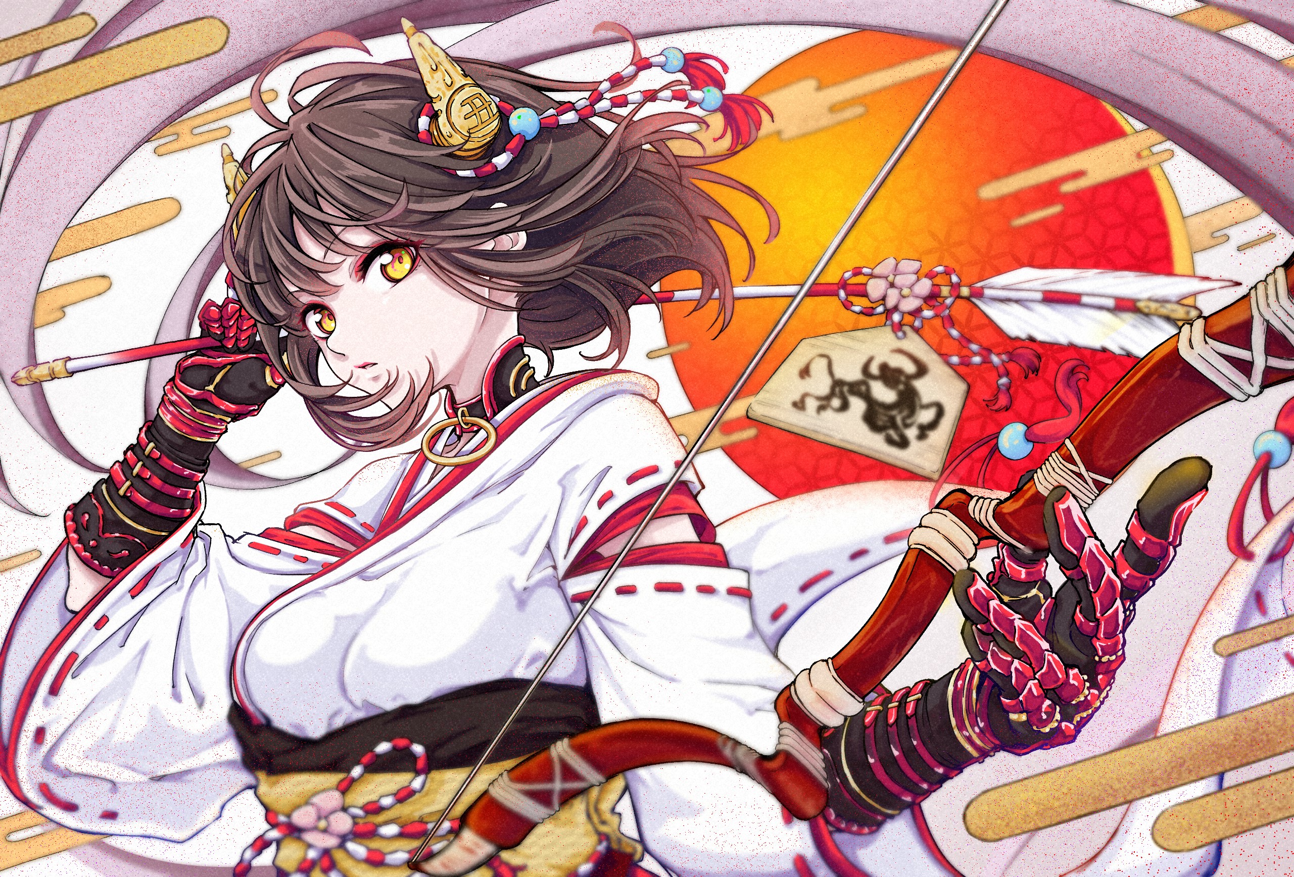 Anime girl with horns and bow HD Wallpaper