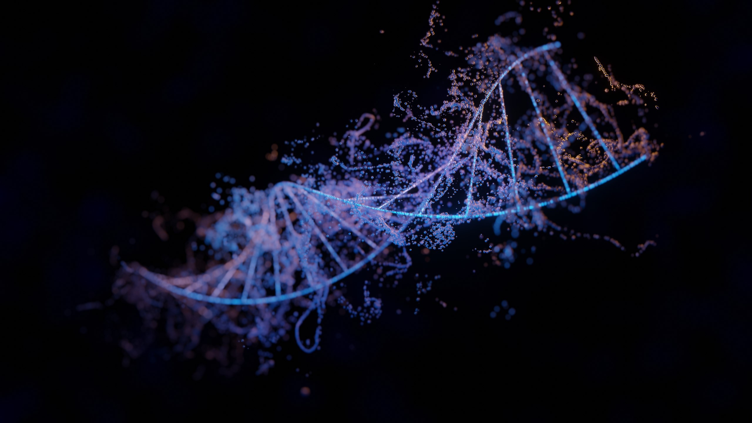 DNA strand made of floating particles HD Wallpaper