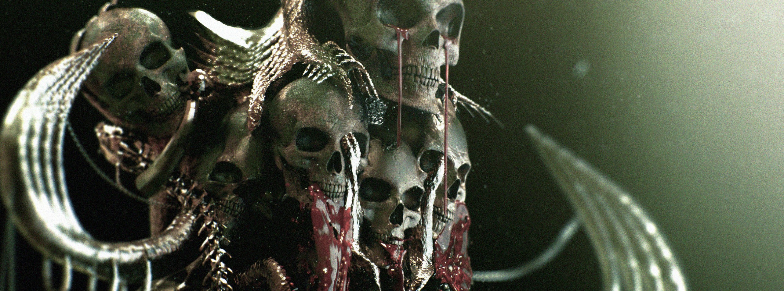 Dark Fantasy Artwork of Skulls and Blood HD Wallpaper