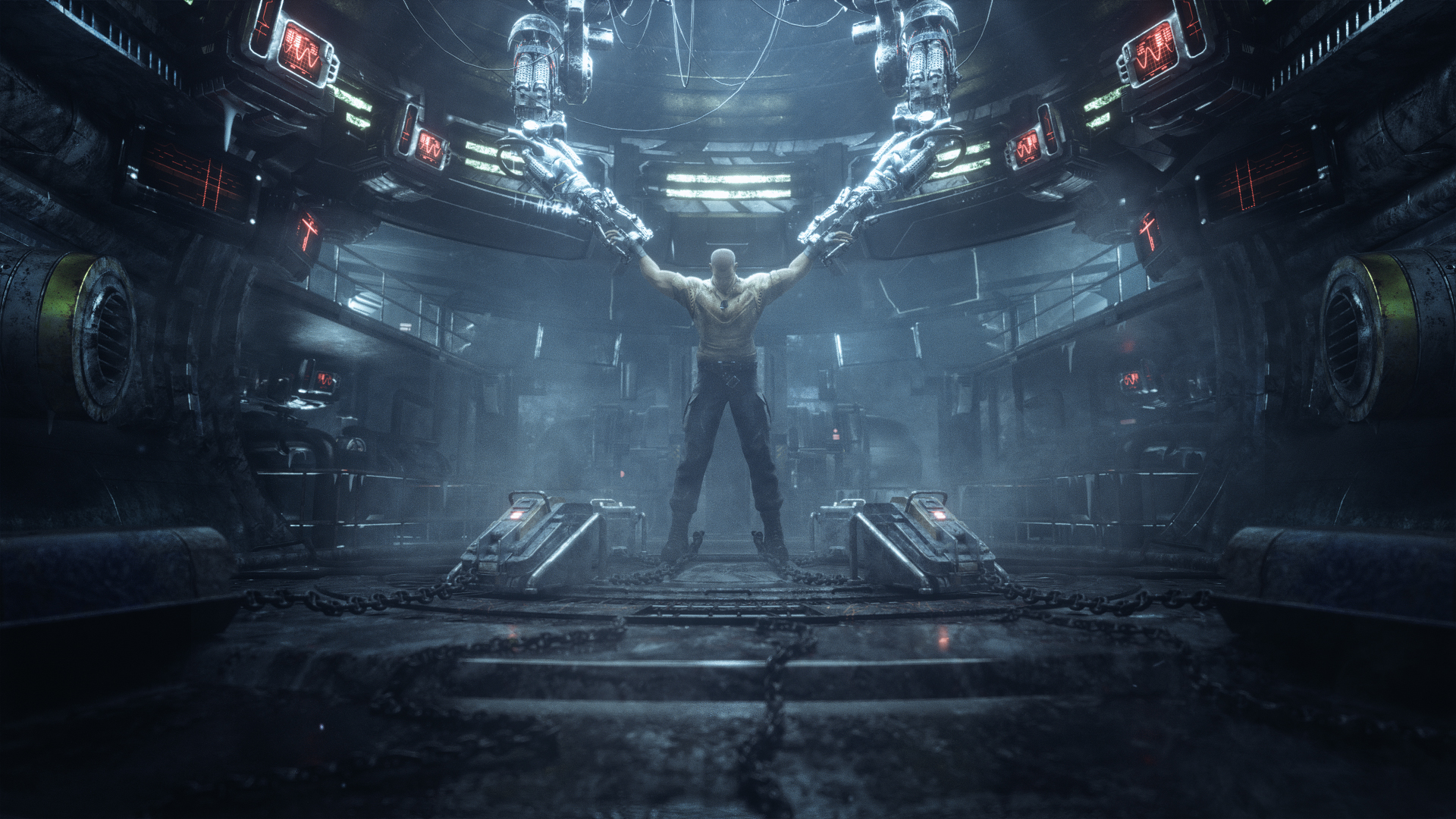 Cyberpunk Prisoner in Futuristic Cell HD Wallpaper
