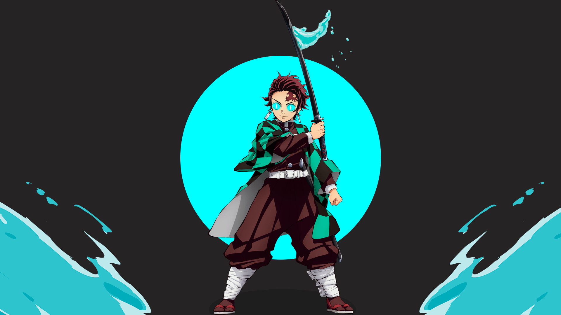 Tanjiro Kamado from Kimetsu no Yaiba with aqua eyes HD Wallpaper
