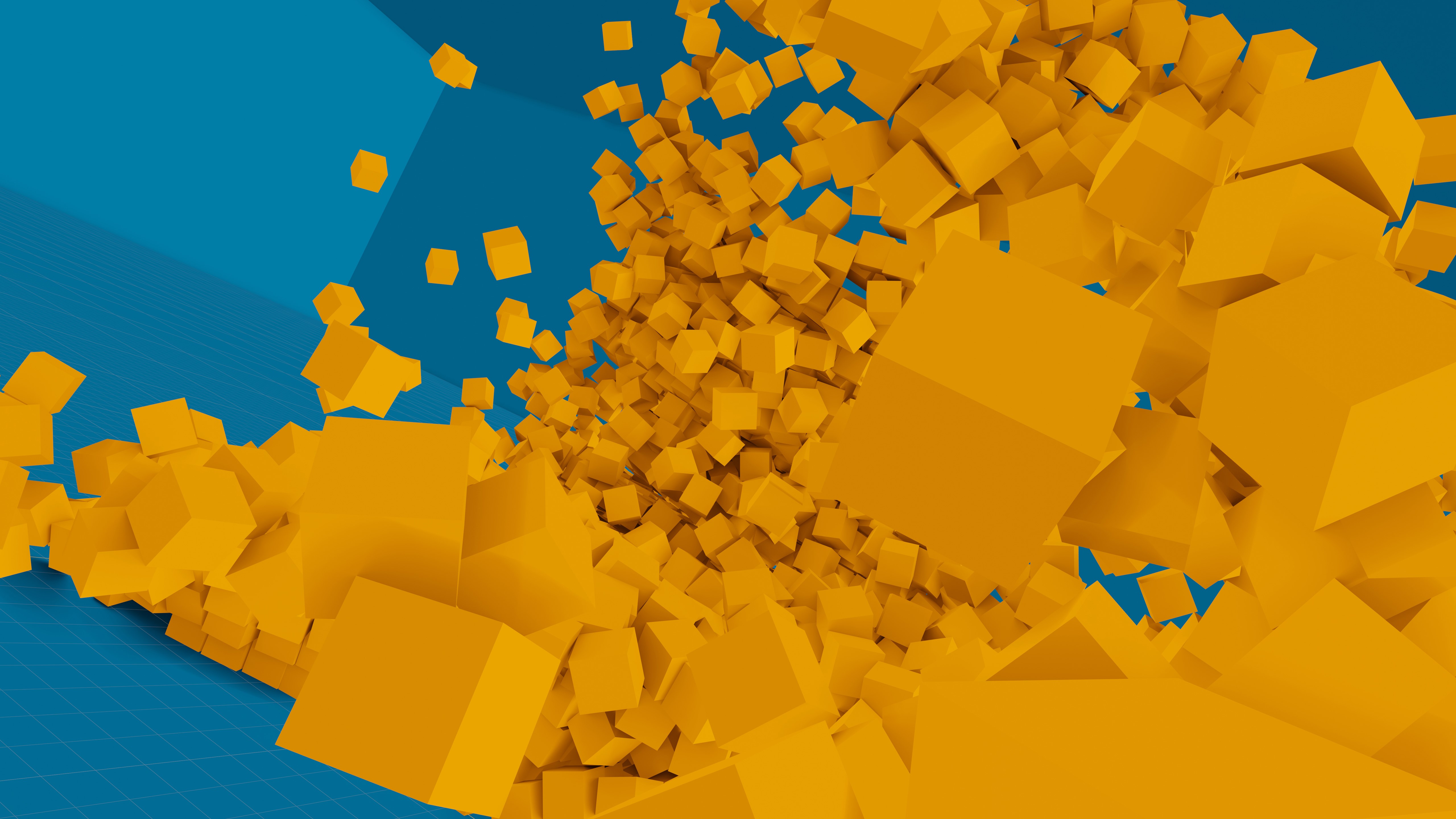 Abstract 3D cubes in orange and blue HD Wallpaper