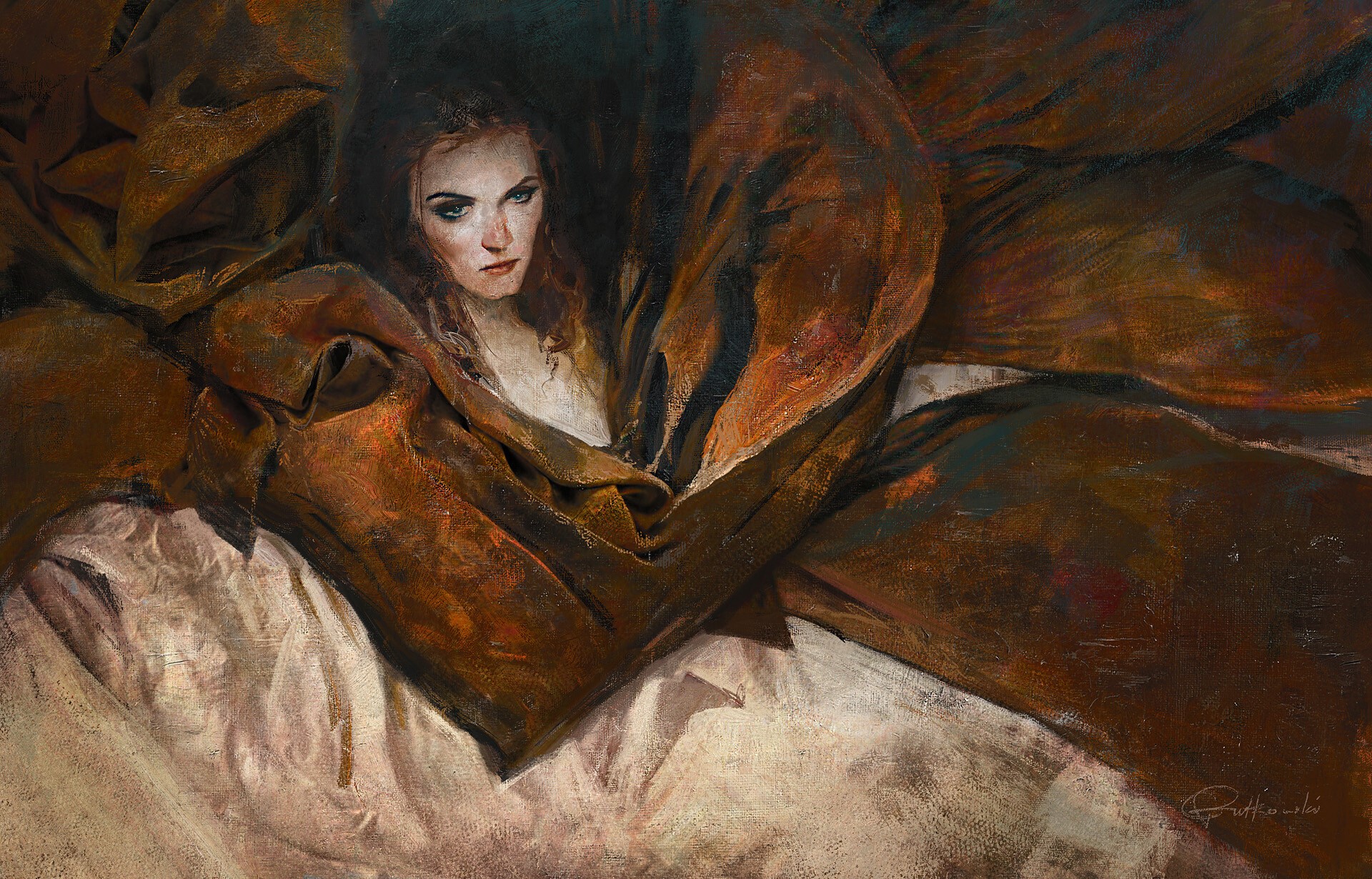 Woman wrapped in fabric, artwork by Greg Rutkowski HD Wallpaper