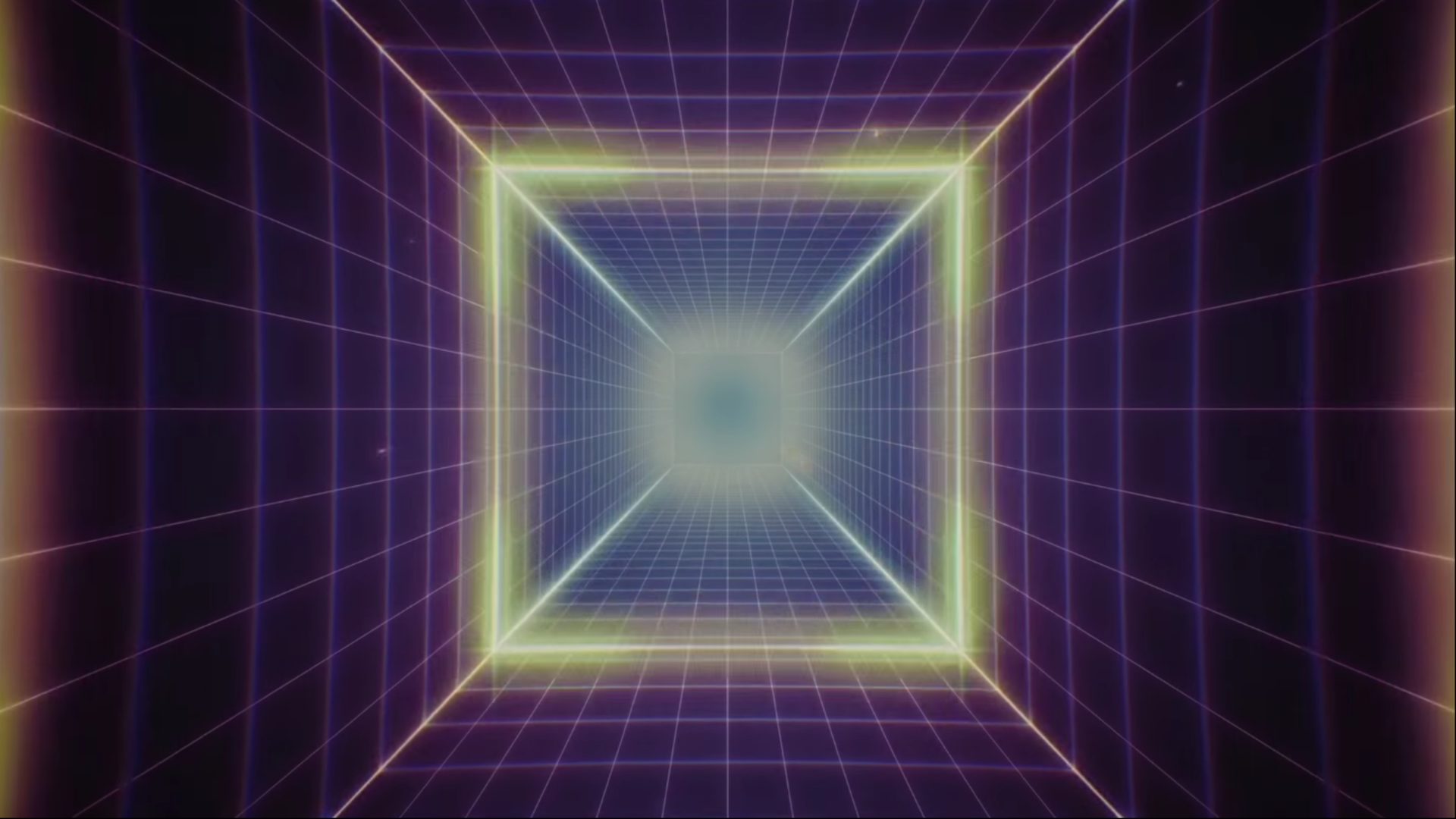 Neon grid tunnel with glowing square frame HD Wallpaper