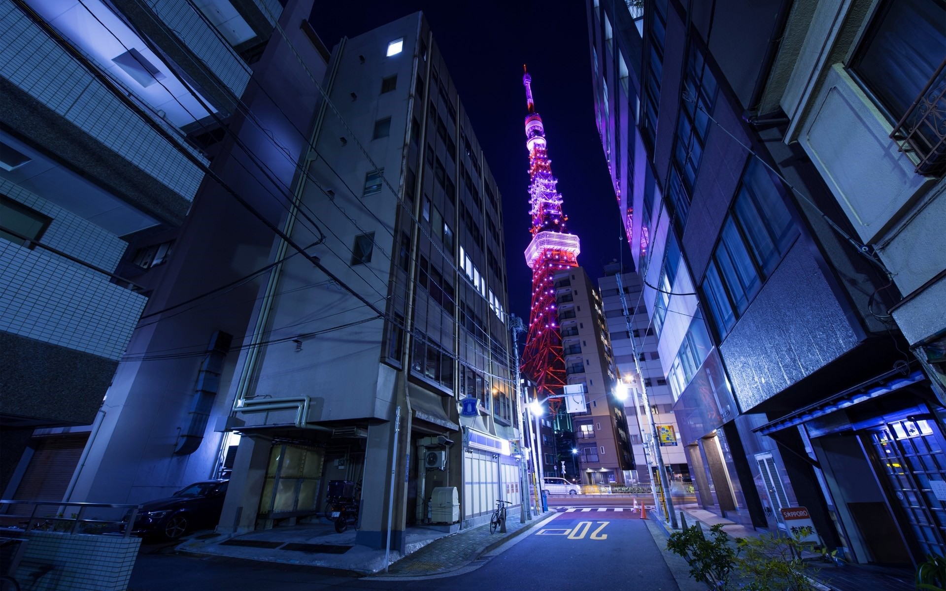 Tokyo Tower cityscape at night, Japan HD Wallpaper