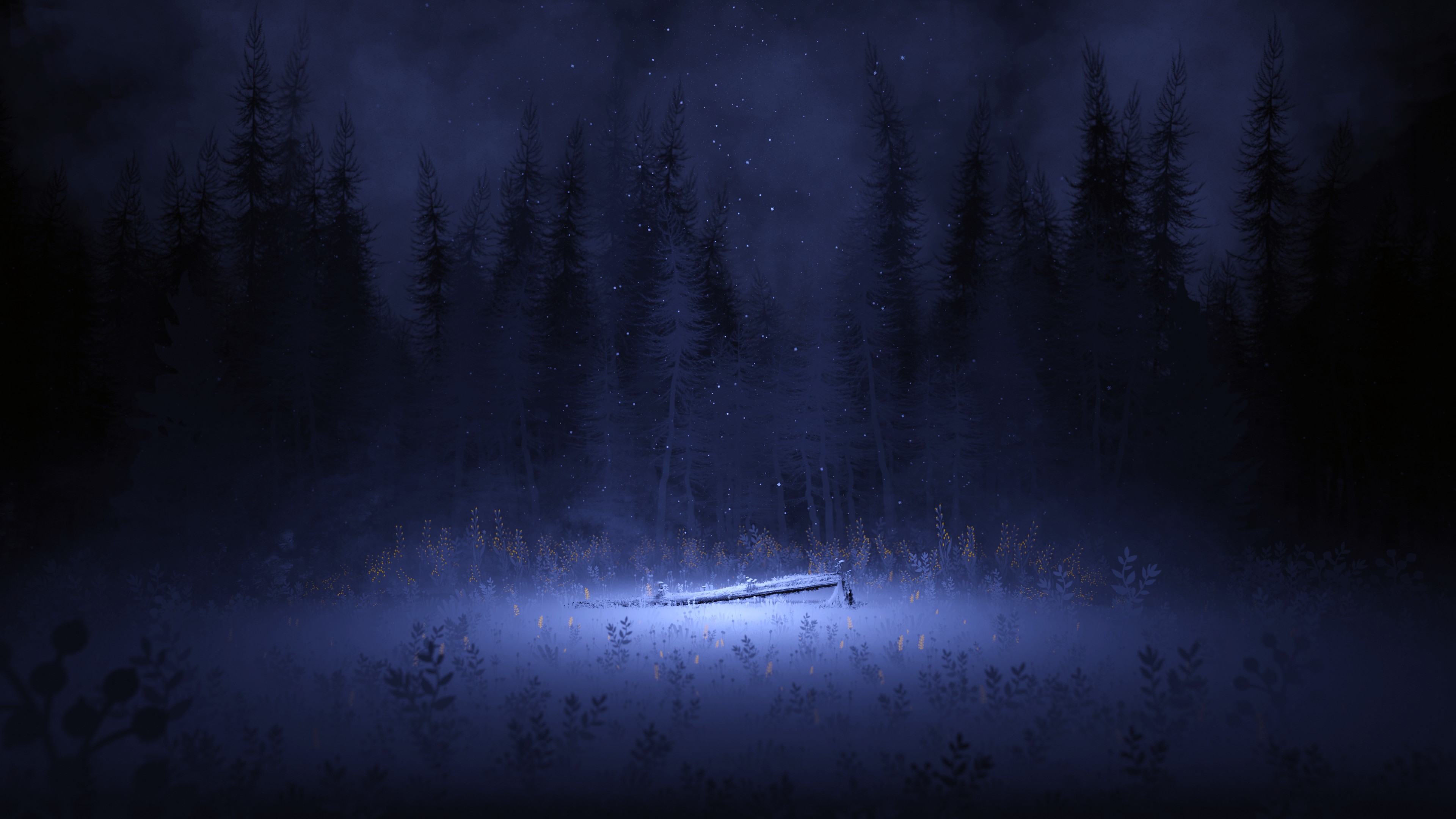Illustration of a wooden structure in a dark forest HD Wallpaper