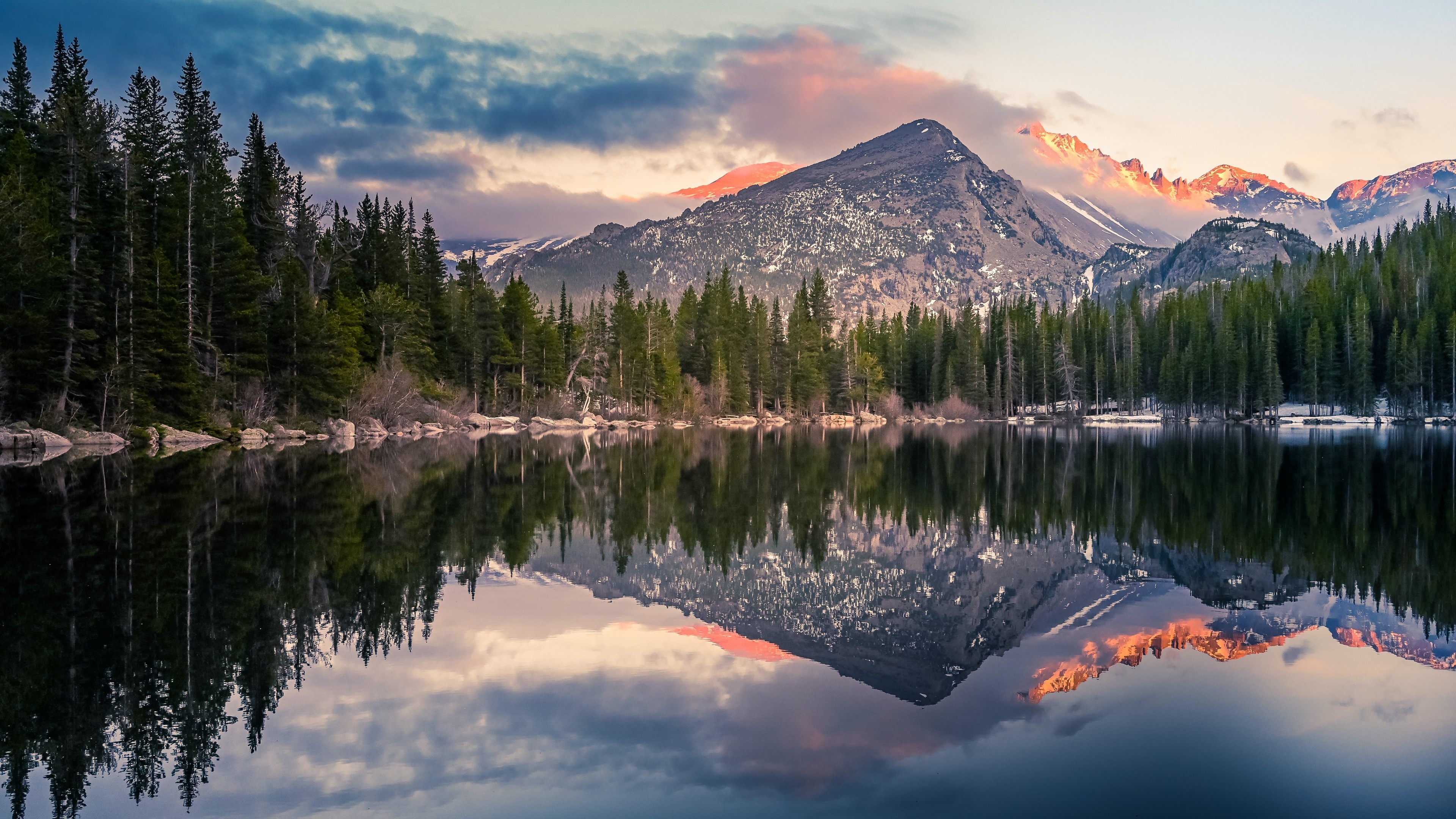 4K Lake Reflection of Mountains and Trees HD Wallpaper