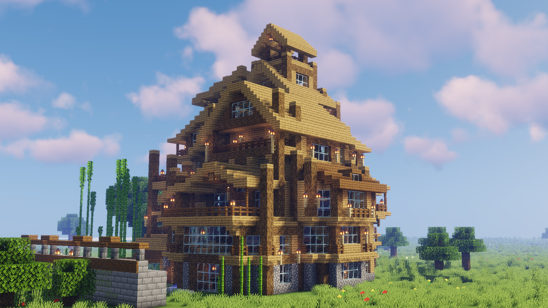 Rustic Minecraft Wood House in Landscape HD Wallpaper