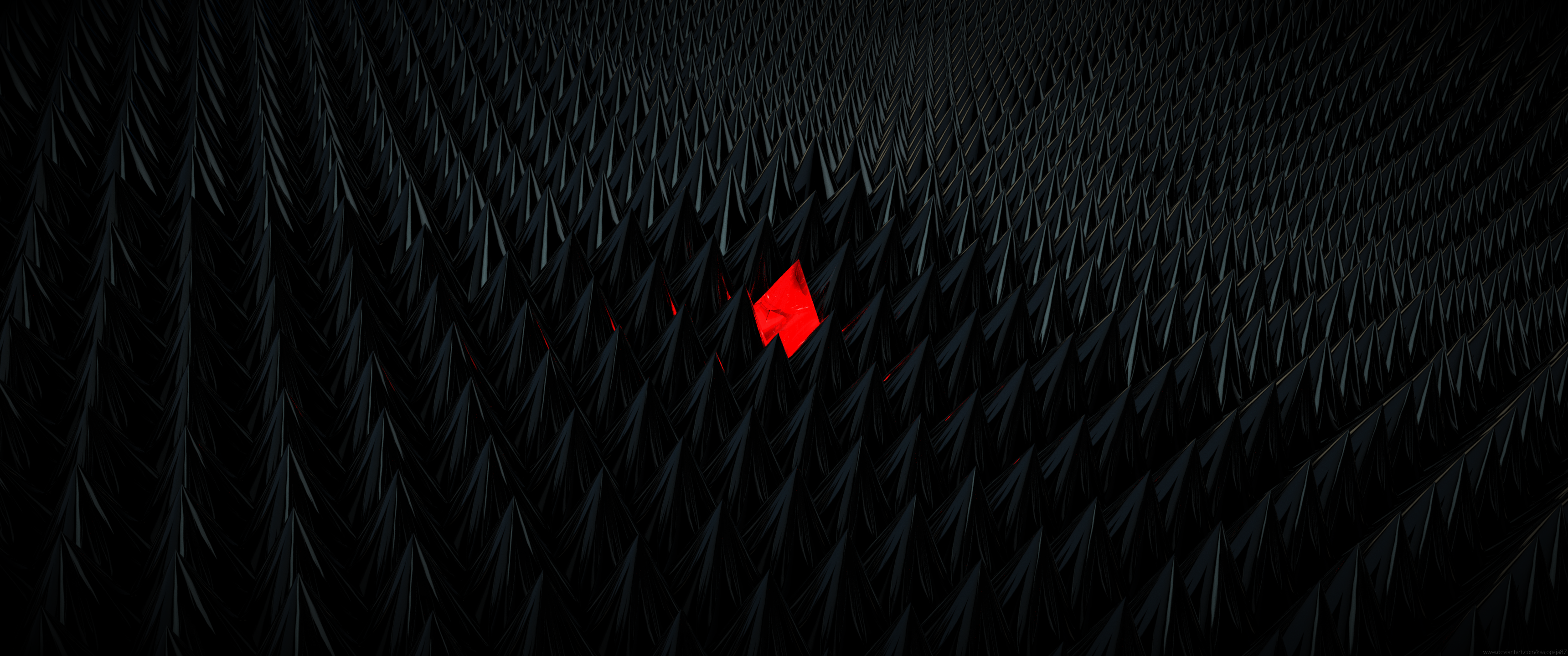 Abstract 3D render of black spikes with a red diamond HD Wallpaper