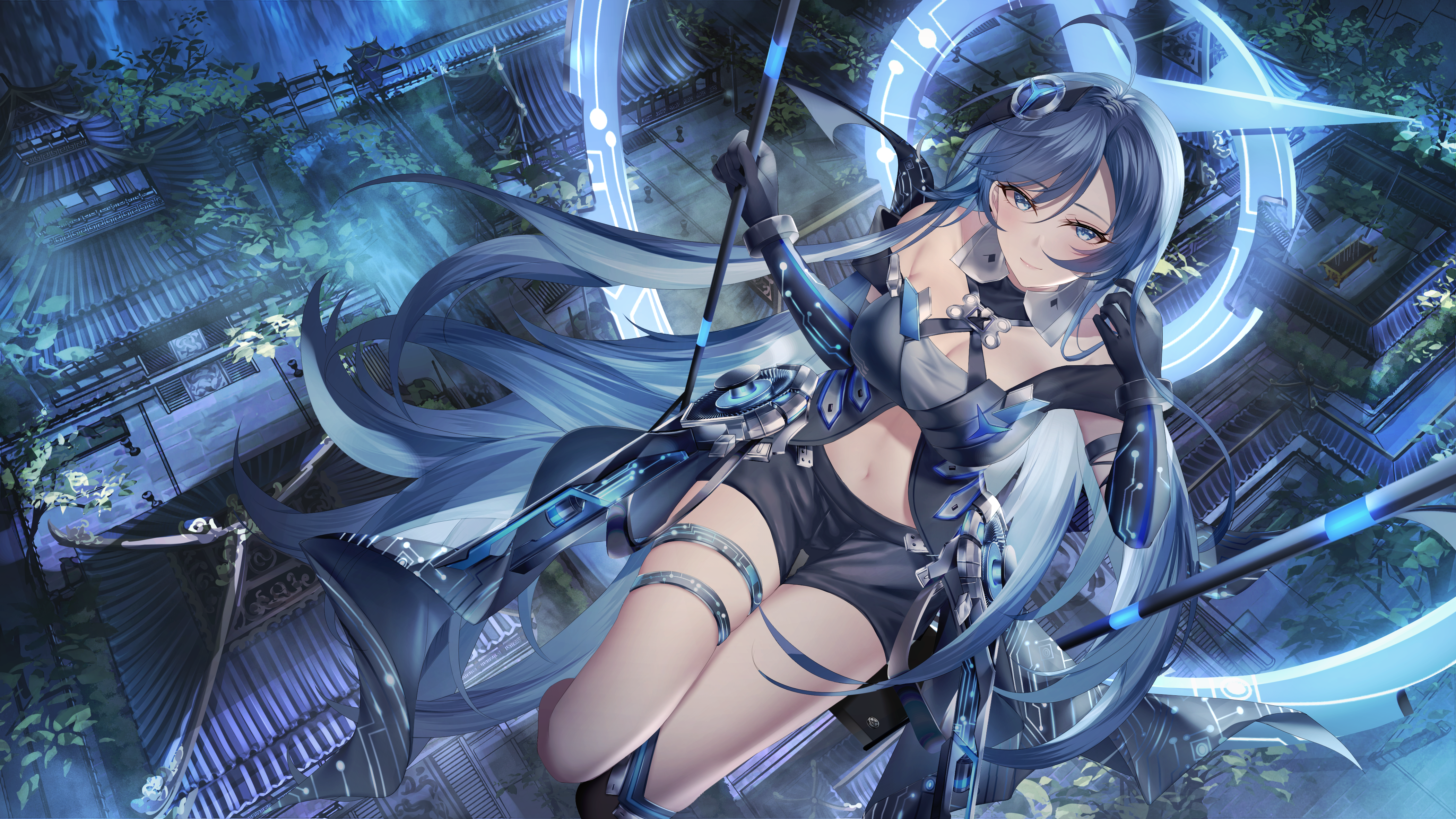 Anime girl with blue hair and blue eyes HD Wallpaper