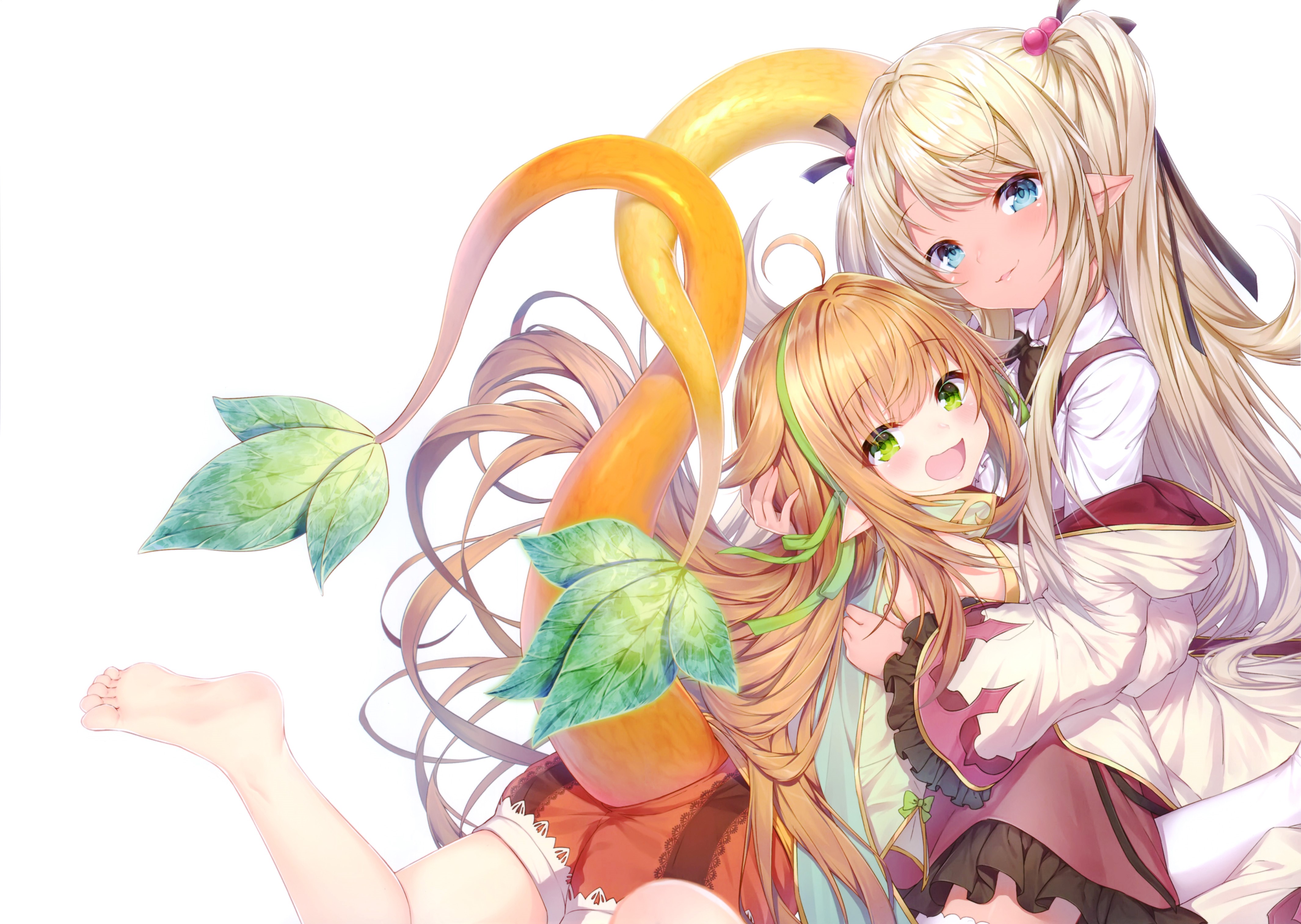 Anime girls with dragon tail and pointed ears HD Wallpaper