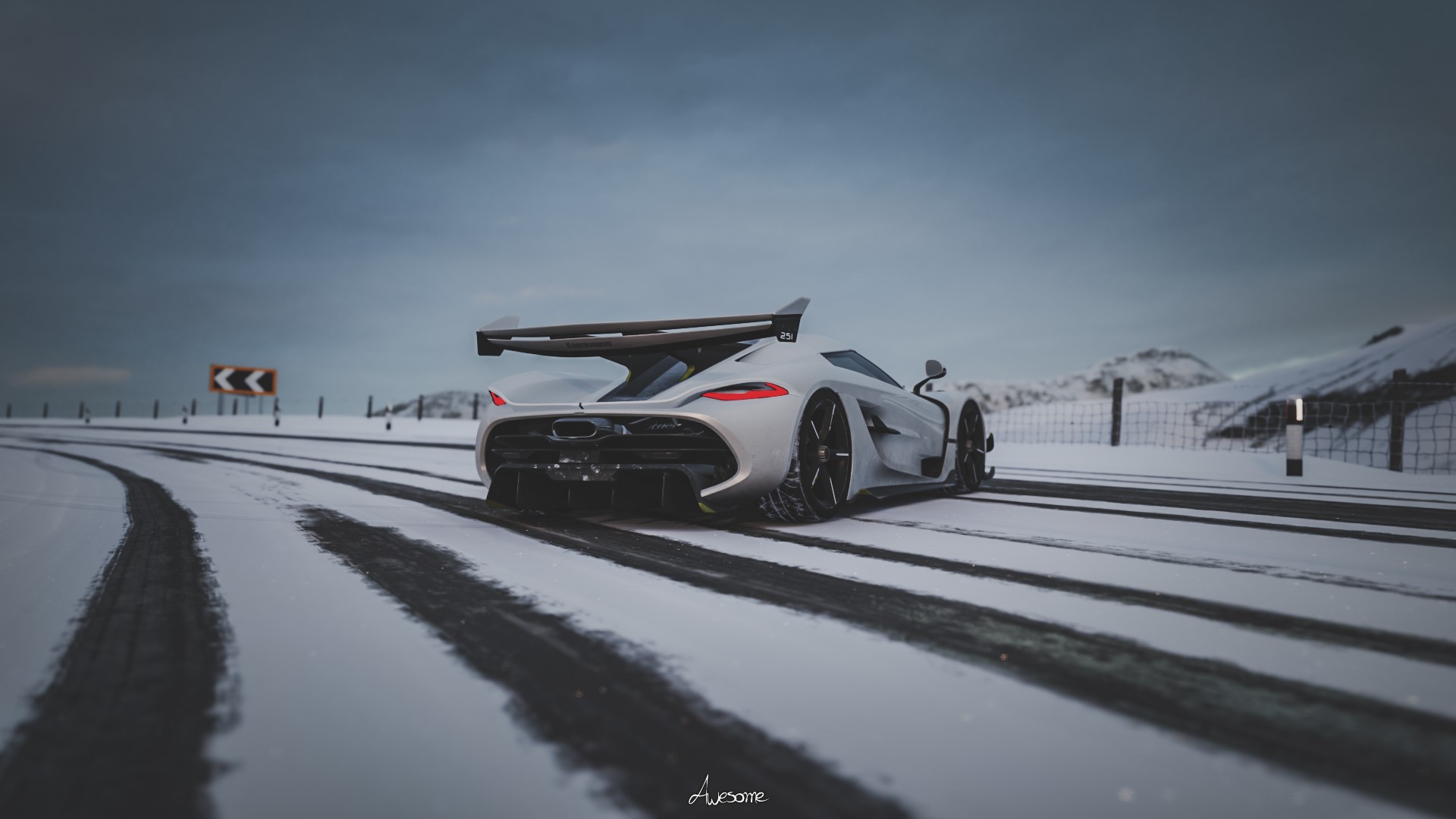 Koenigsegg Jesko in Forza Horizon 4 on a snowy road HD Wallpaper