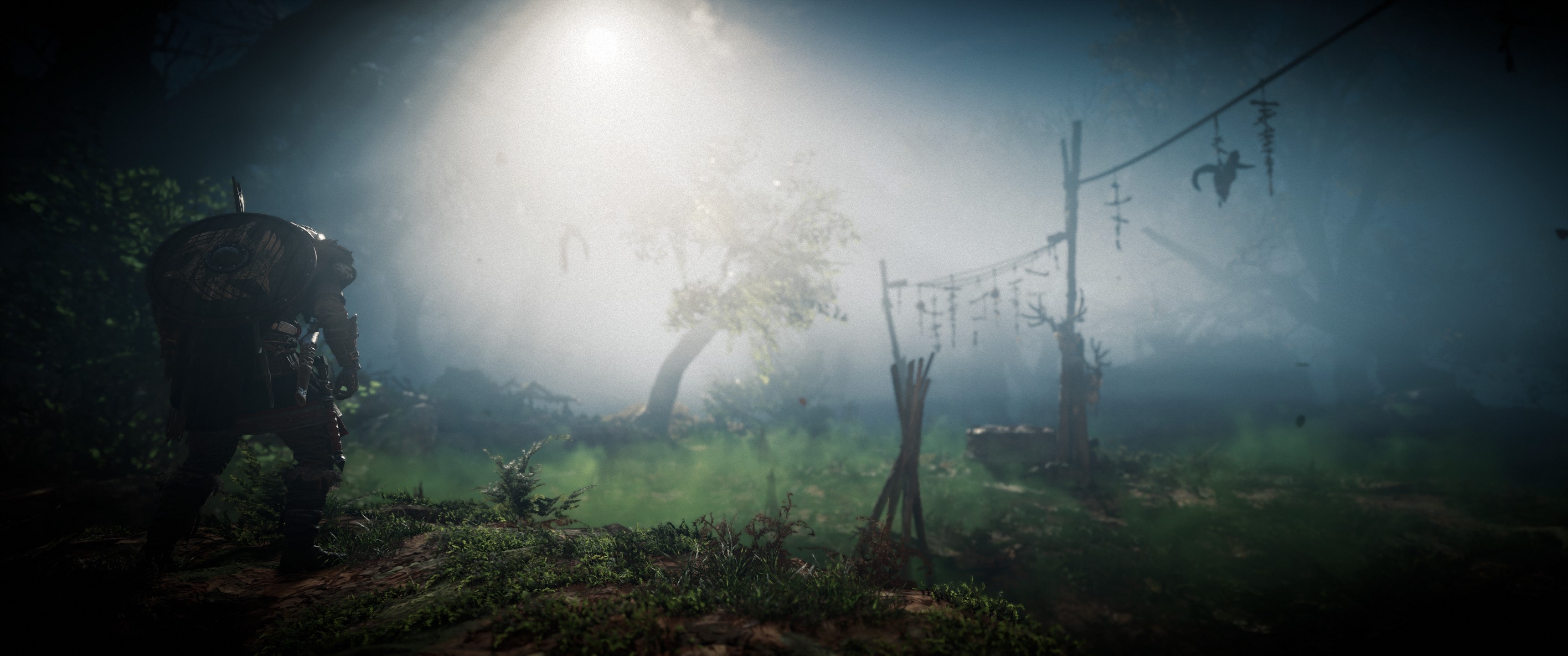 Assassin's Creed Valhalla: Viking warrior in a misty forest HD Wallpaper
