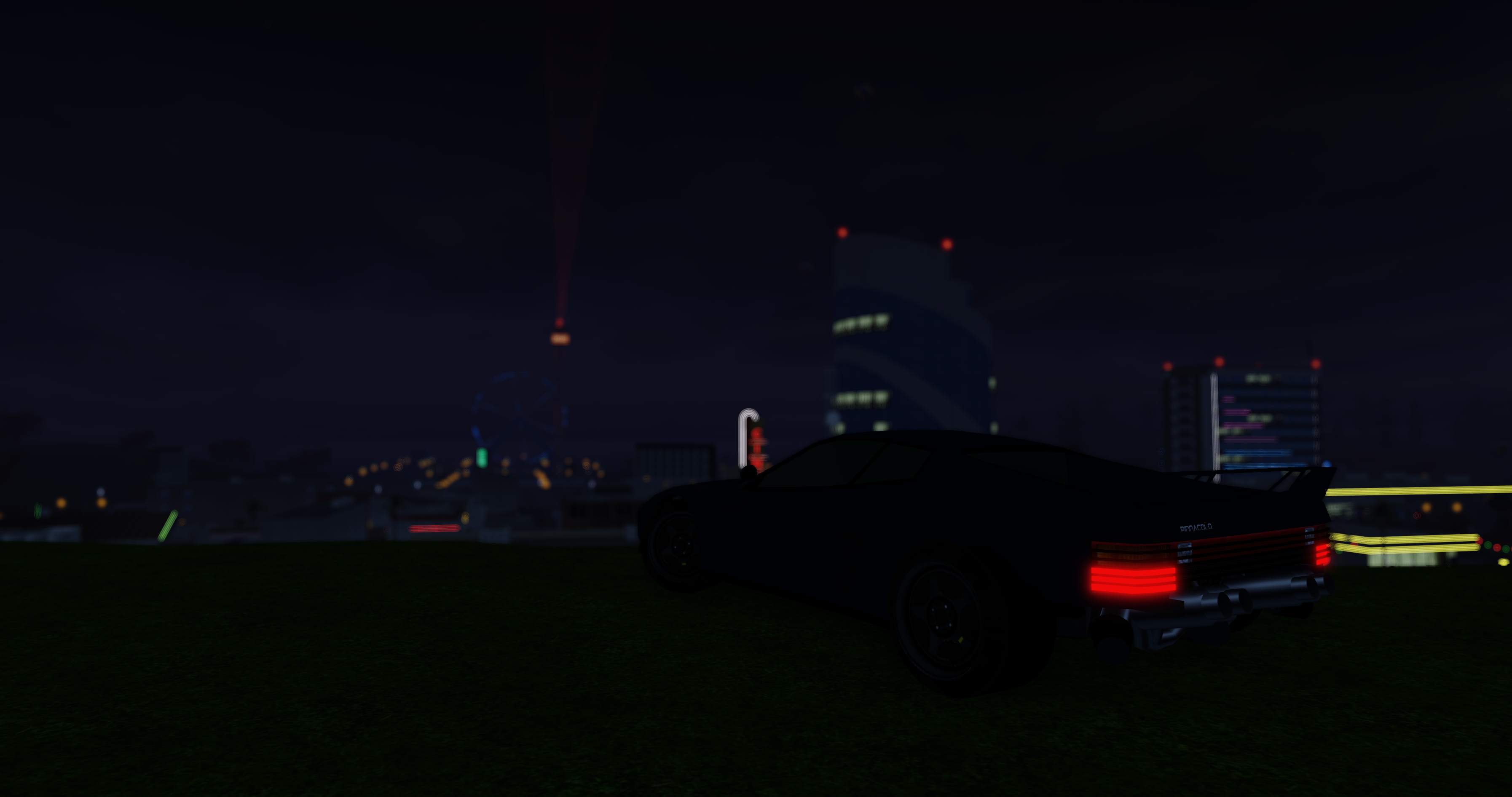 Black car in a city at night HD Wallpaper