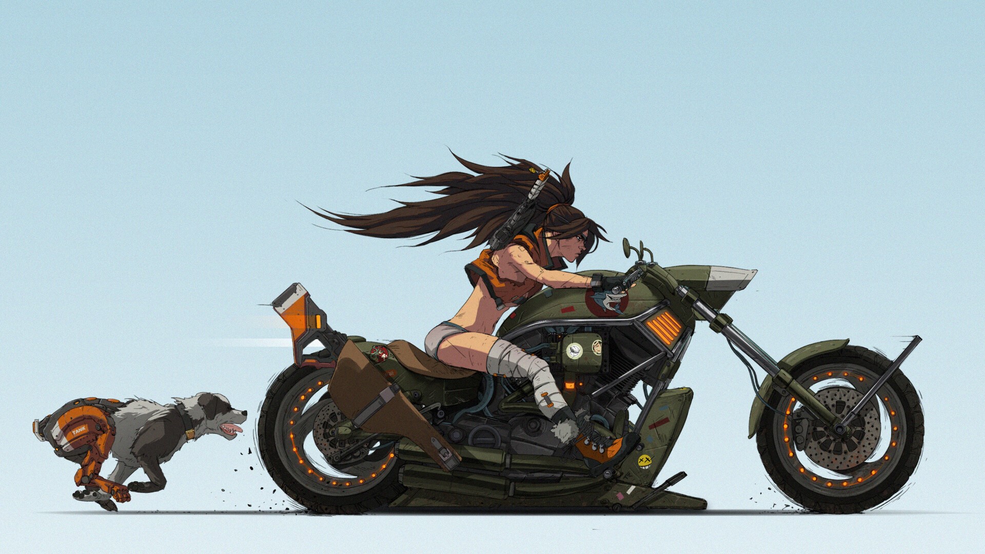 Woman riding a motorcycle with a dog HD Wallpaper