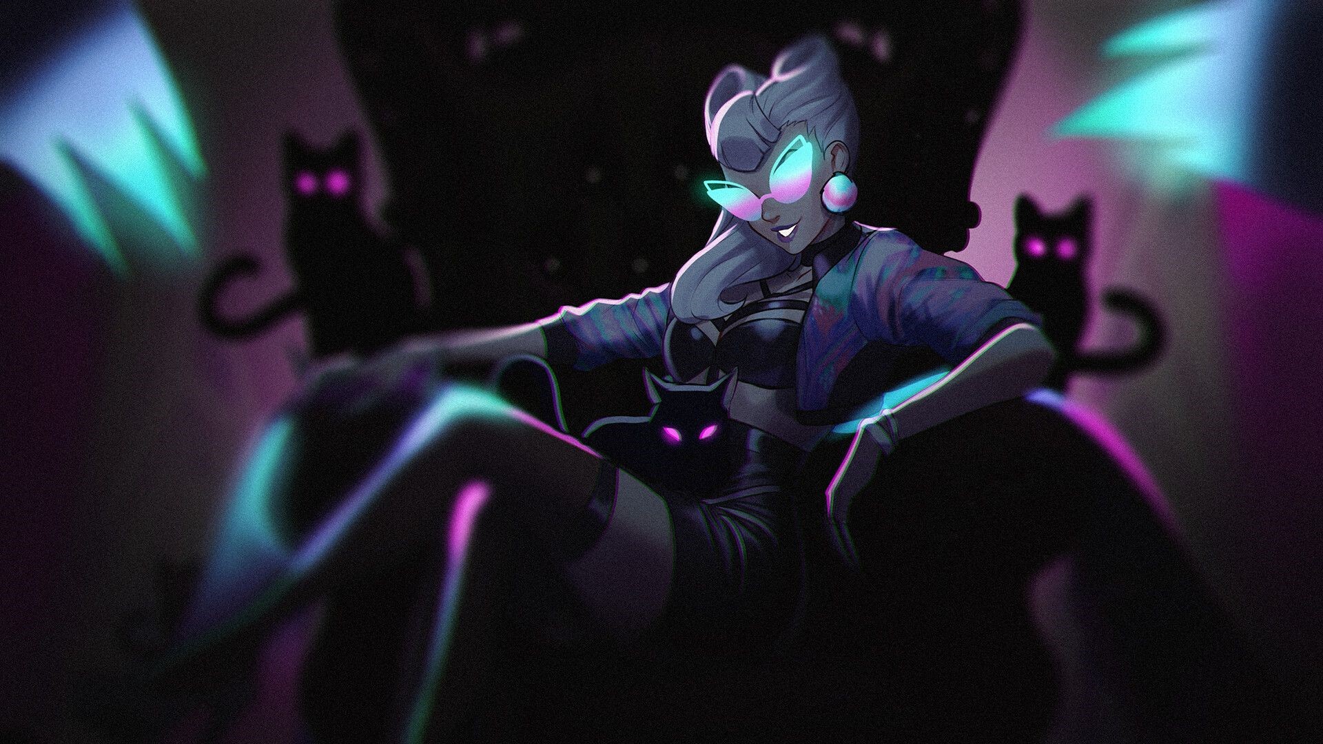 KDA Evelynn from League of Legends with cats HD Wallpaper