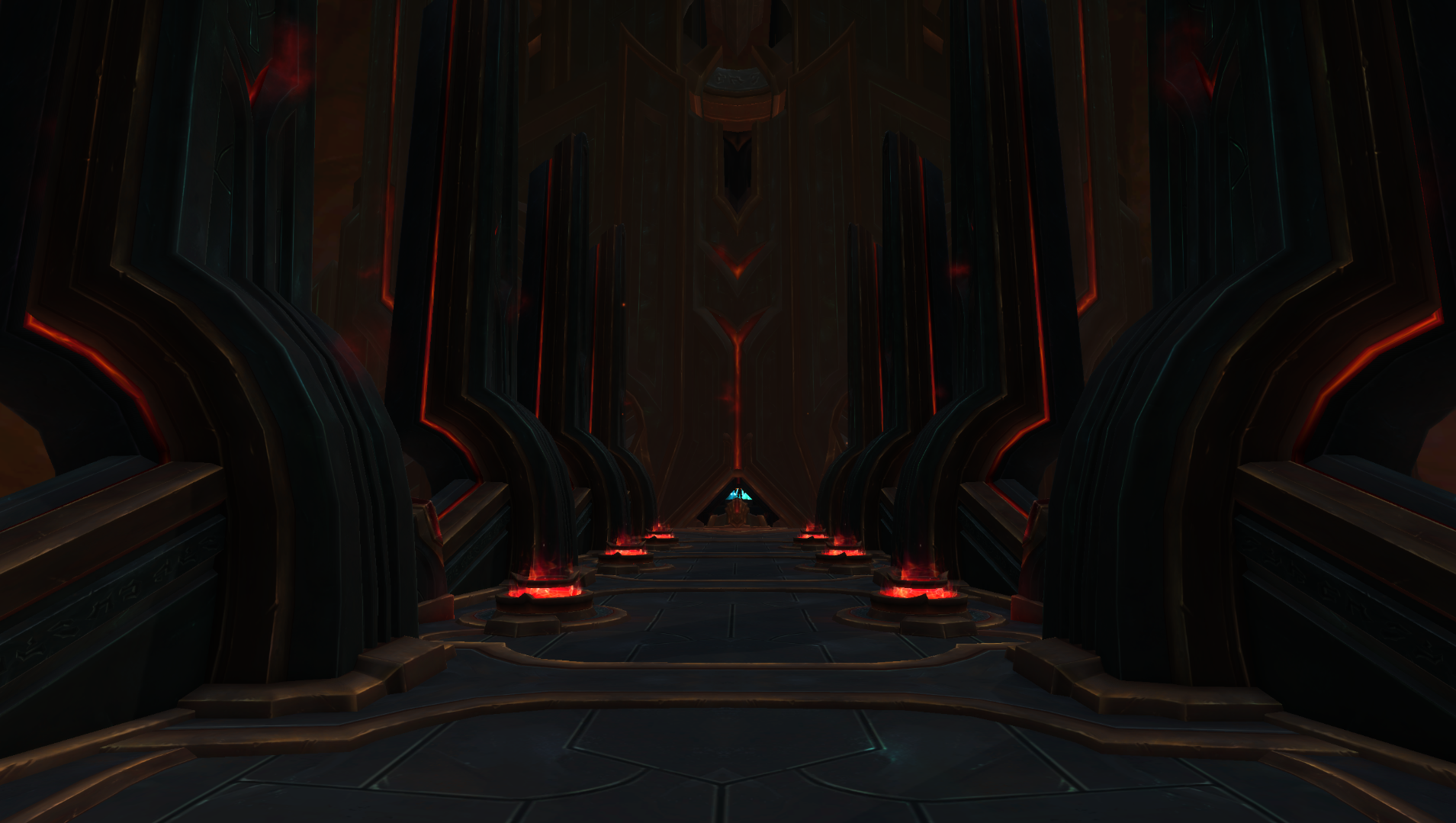 Interior of a dark, ornate hall in World of Warcraft HD Wallpaper