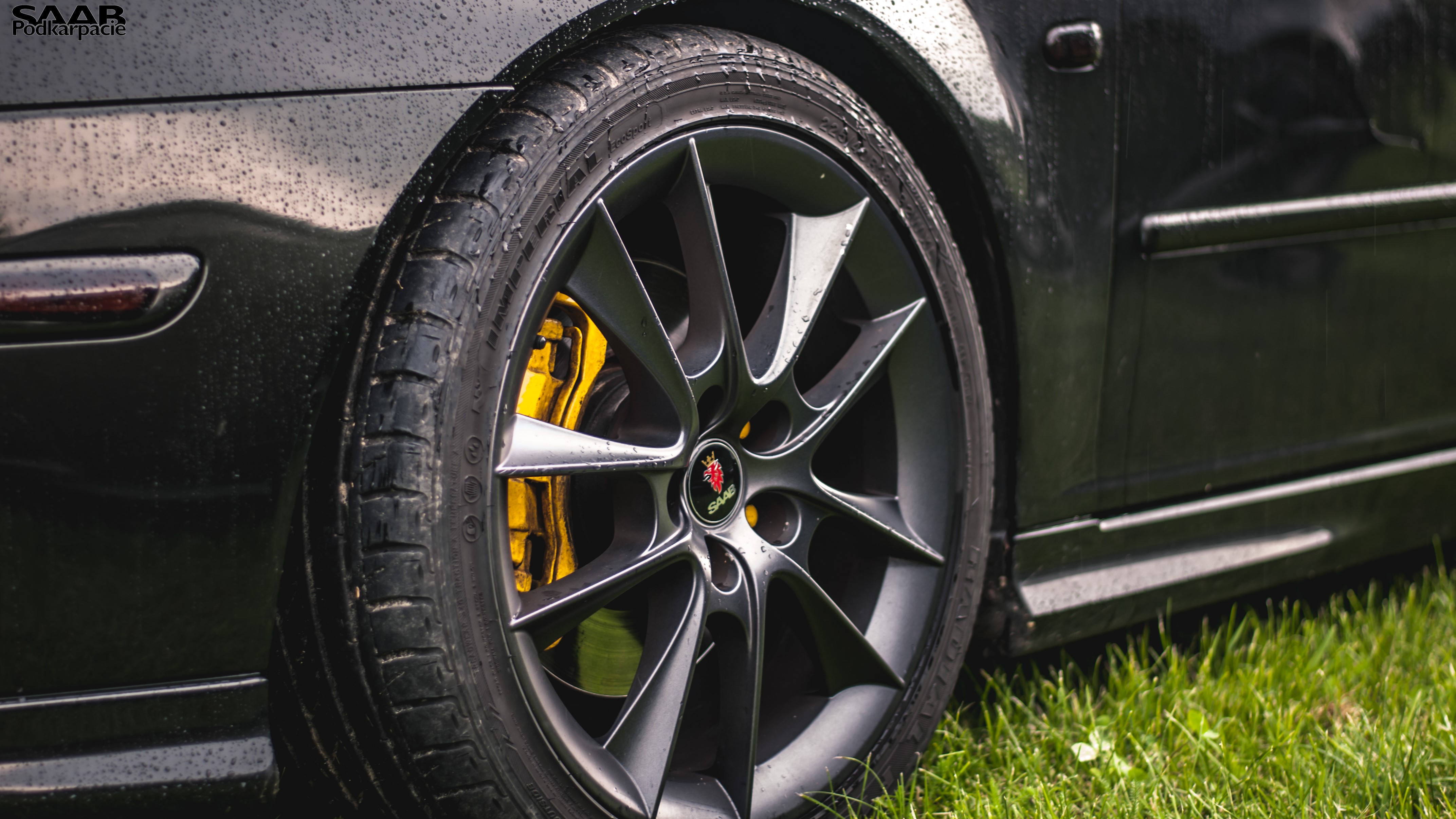 4K Saab 9-3 Sport Sedan with yellow brake calipers HD Wallpaper