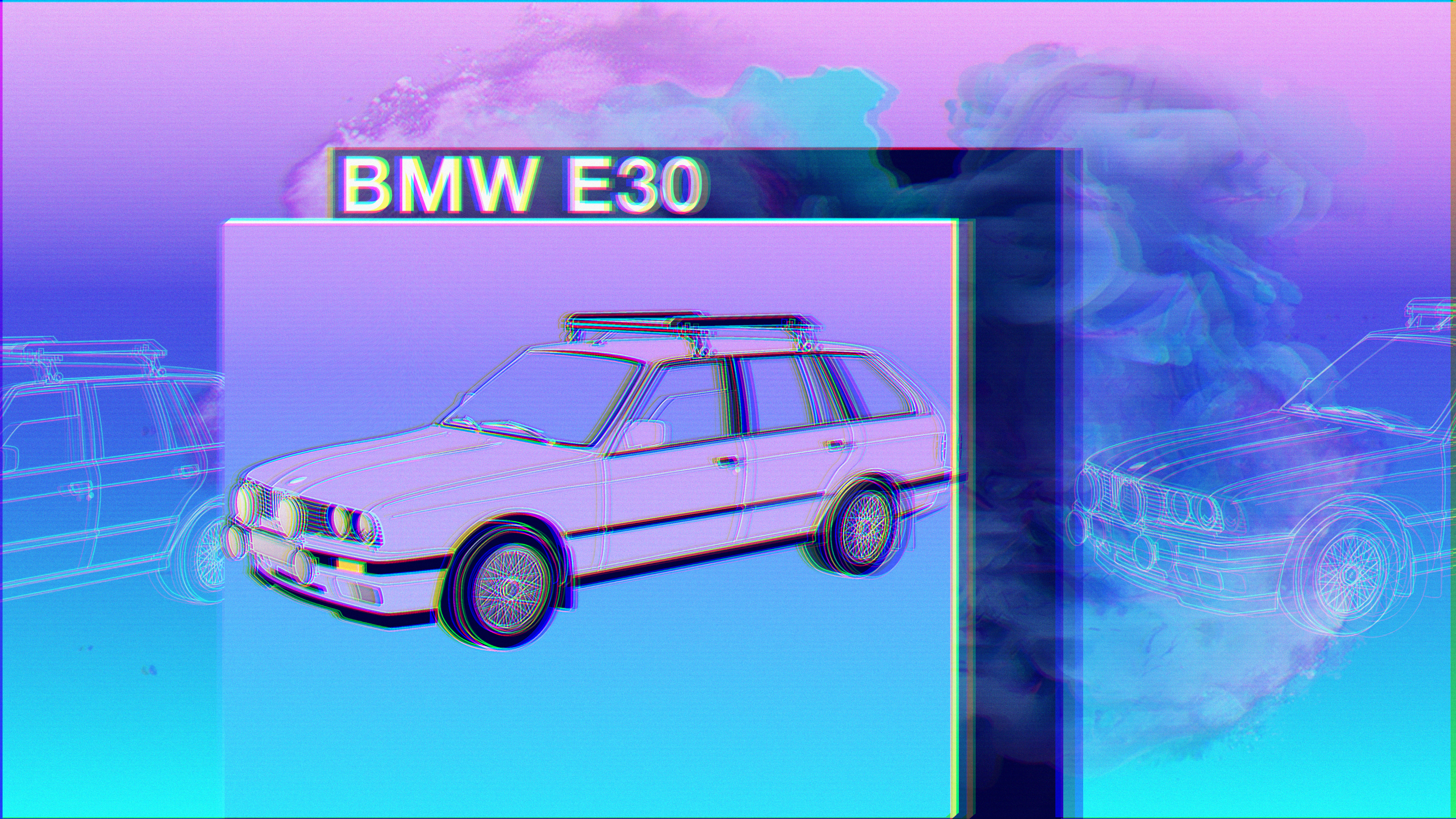 BMW E30 Station Wagon Wireframe Art HD Wallpaper