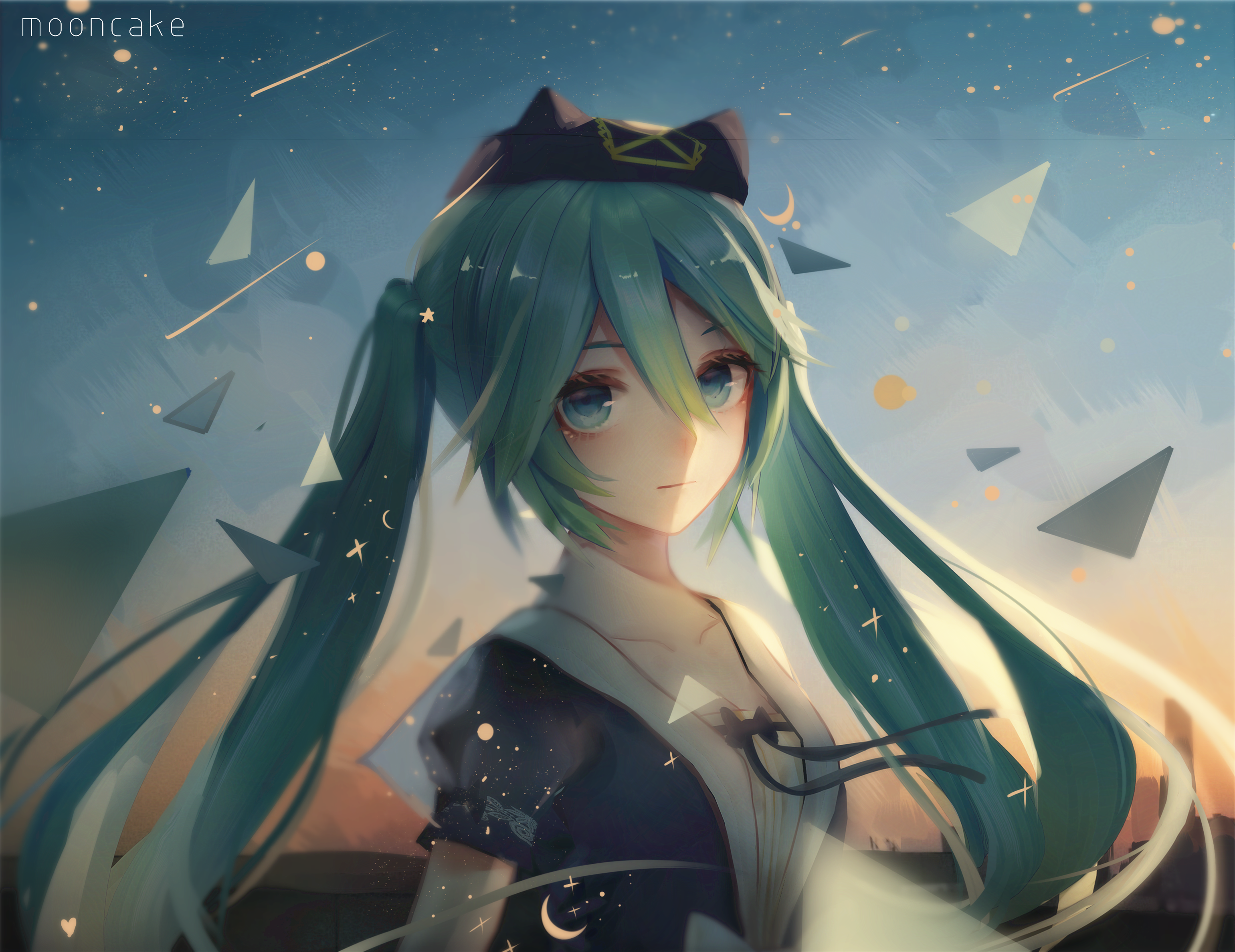 Hatsune Miku with Aqua Hair and Blue Eyes HD Wallpaper