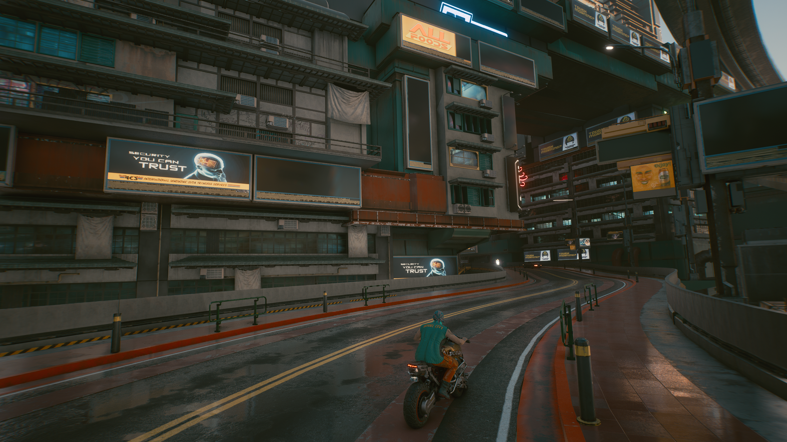 Cyberpunk 2077 screenshot of a motorcycle rider HD Wallpaper
