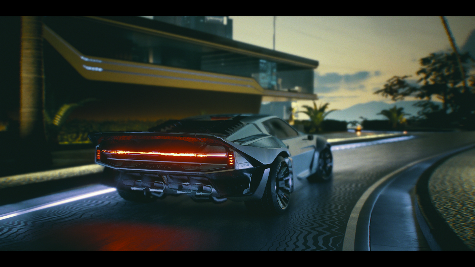 Cyberpunk 2077 car driving on a road HD Wallpaper
