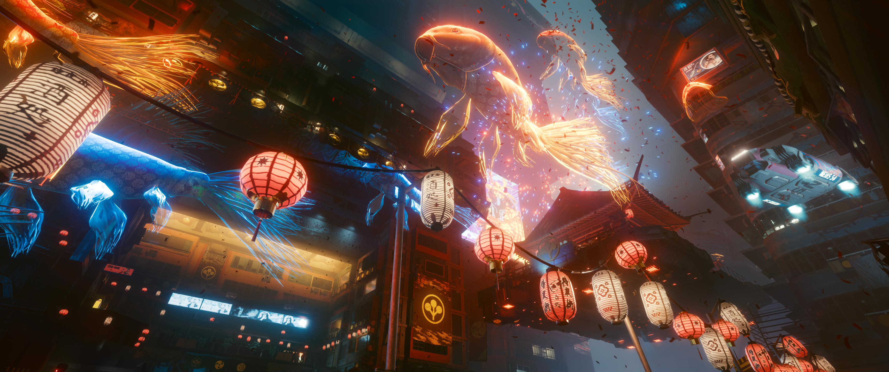 Cyberpunk 2077 low-angle view of a futuristic city street HD Wallpaper