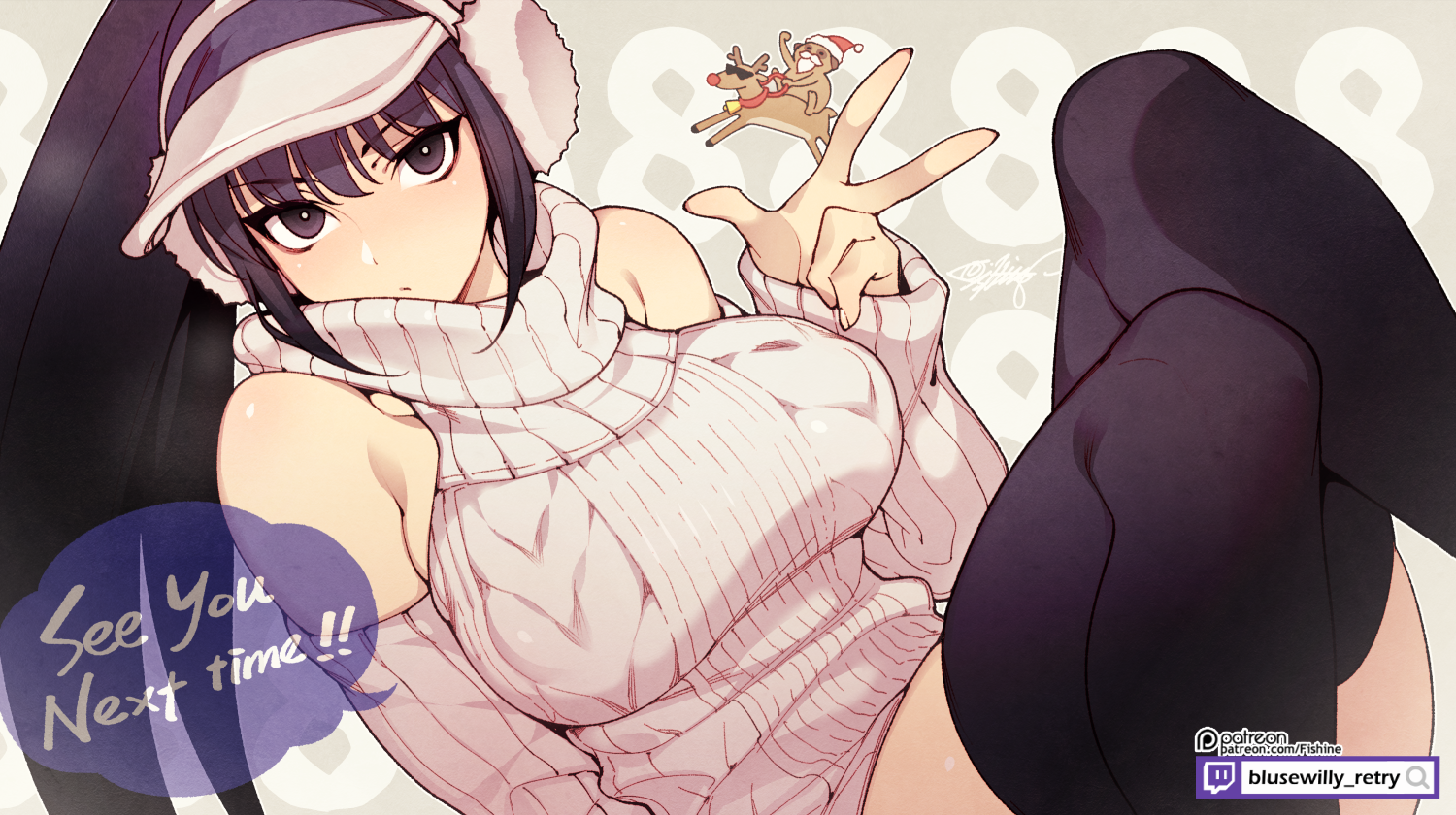 Anime girl in sweater with reindeer decoration HD Wallpaper