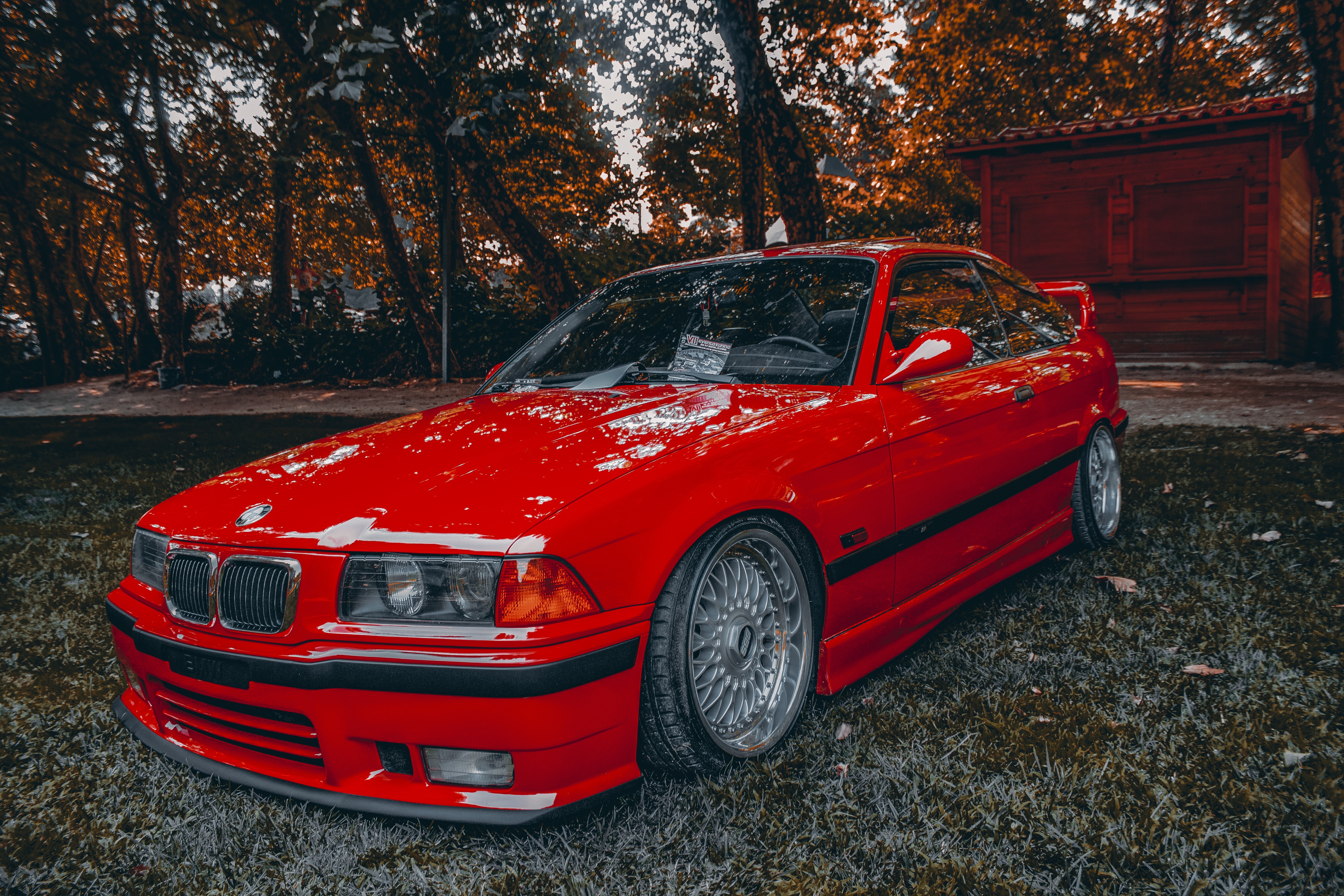 Red BMW E36 Coupe with BBS Wheels HD Wallpaper