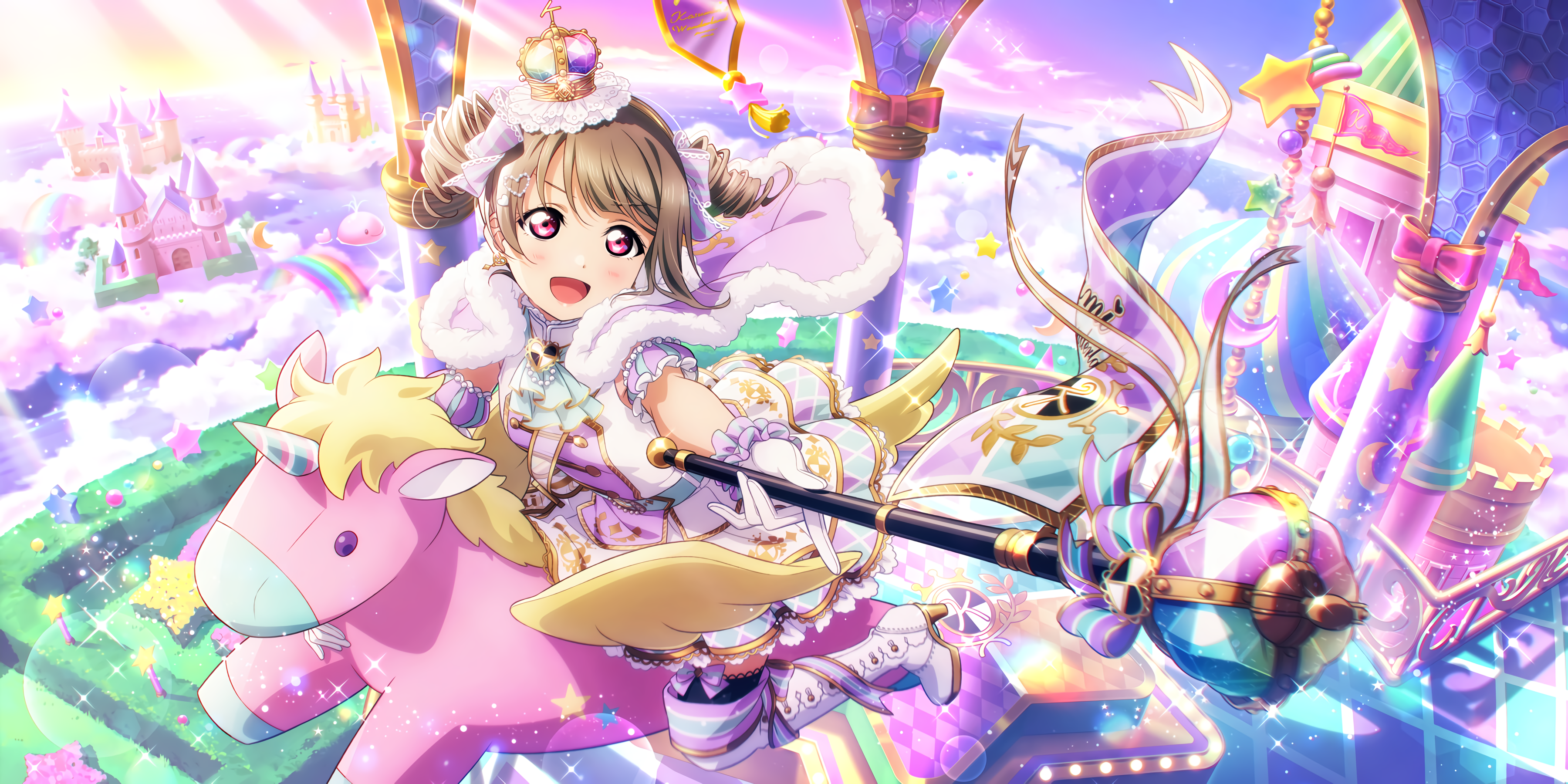 Nakasu Kasumi from Love Live! Sunshine riding a unicorn HD Wallpaper