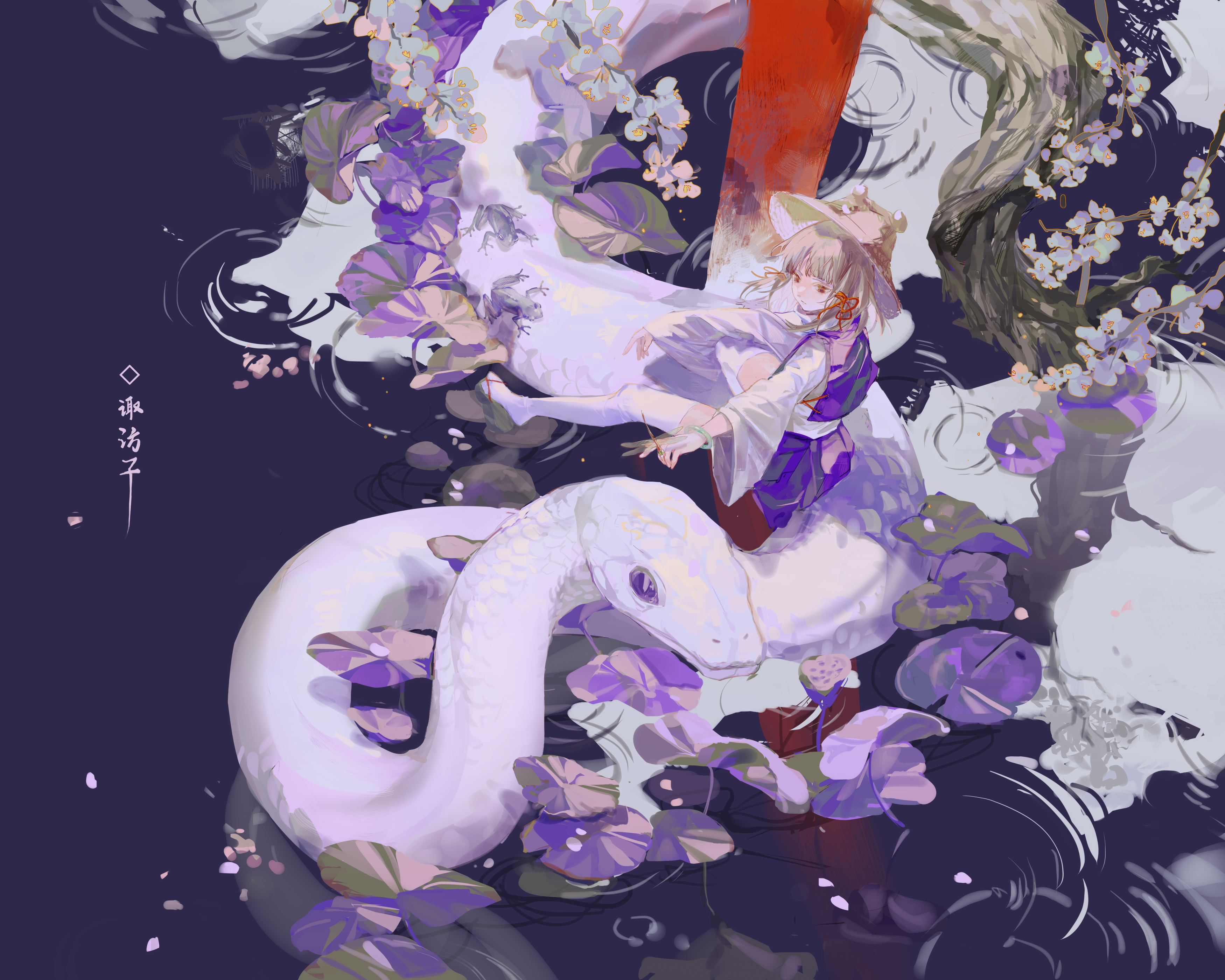 Moriya Suwako from Touhou with a white snake HD Wallpaper