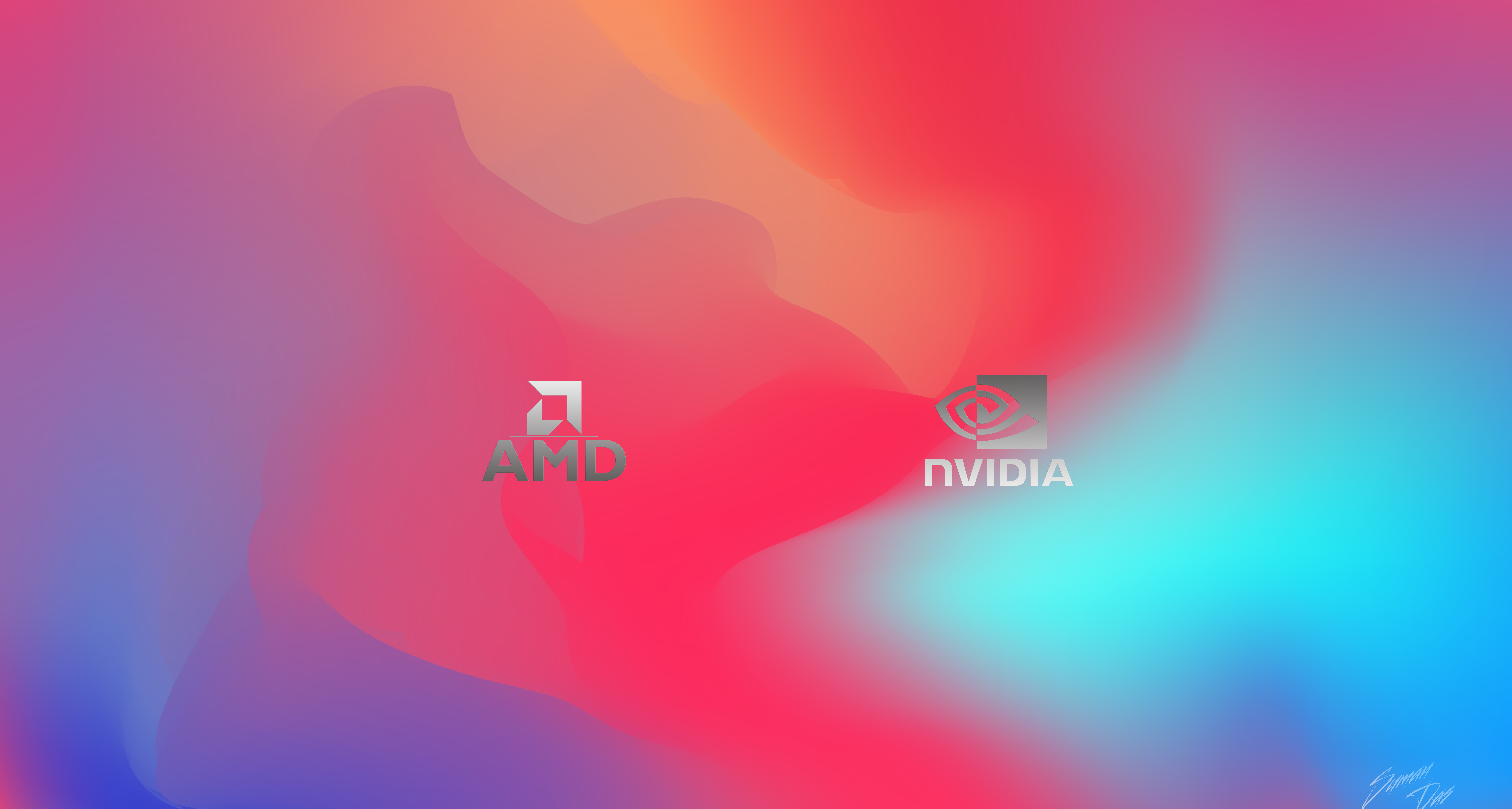 AMD and Nvidia logos on colorful gradient background HD Wallpaper