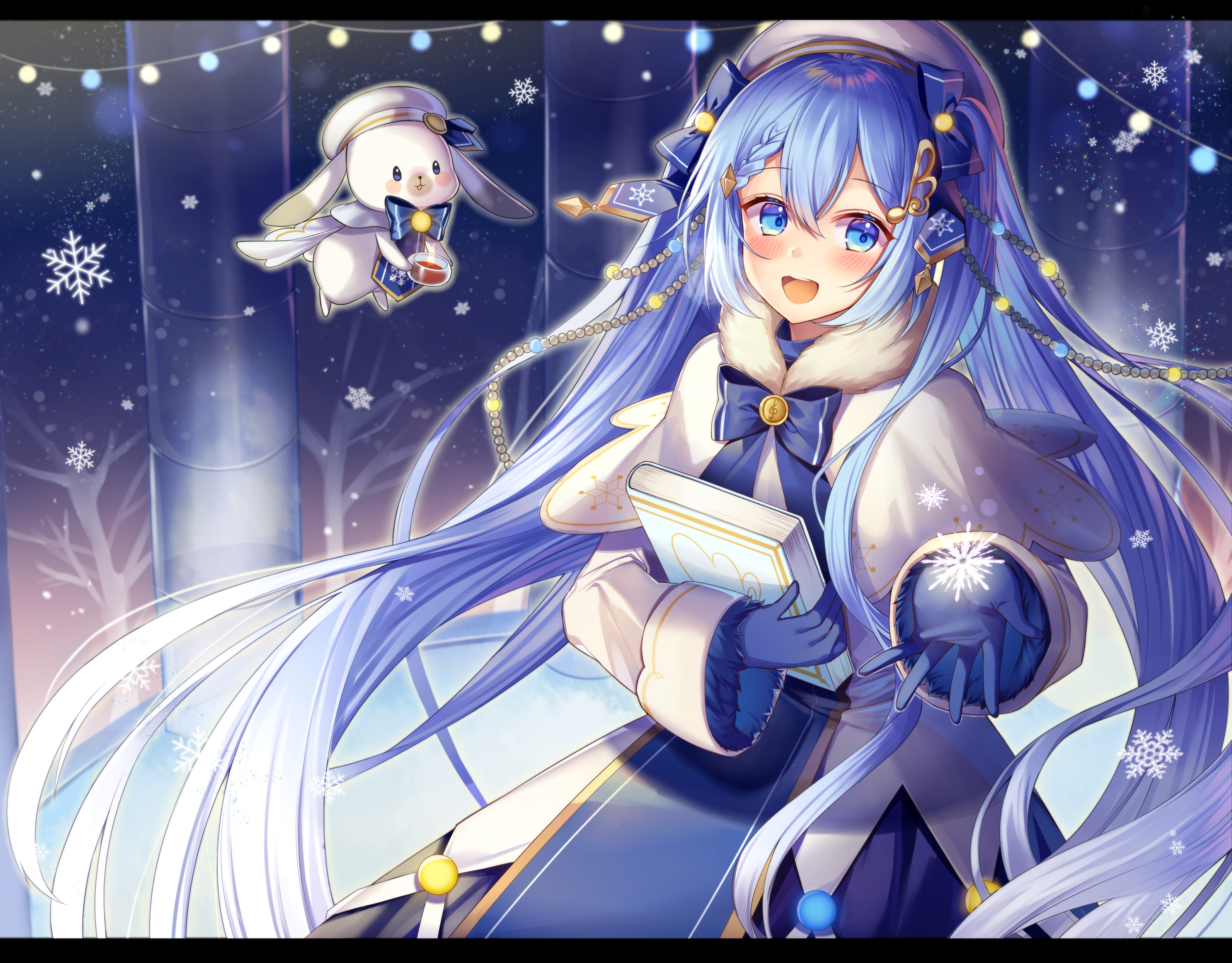 Hatsune Miku in Winter Outfit with Companion HD Wallpaper
