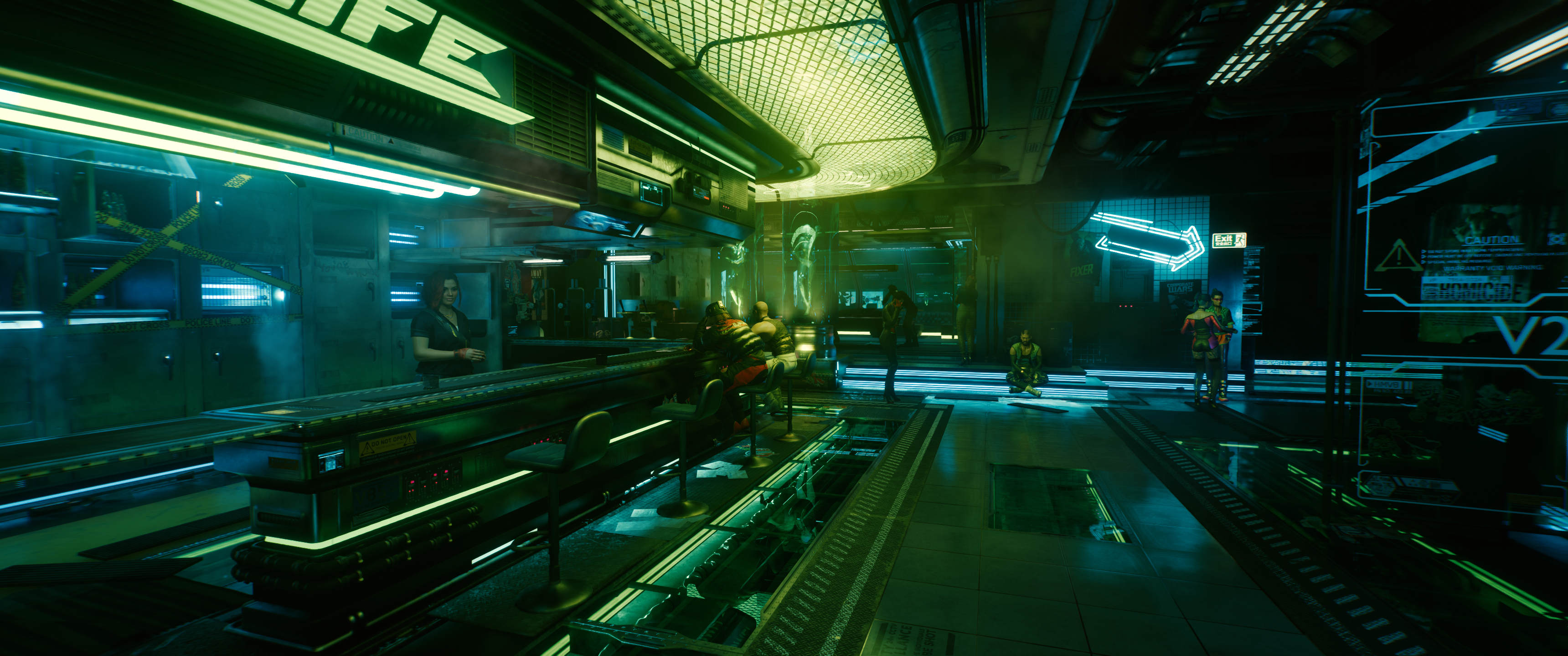 Cyberpunk 2077 bar interior with patrons HD Wallpaper