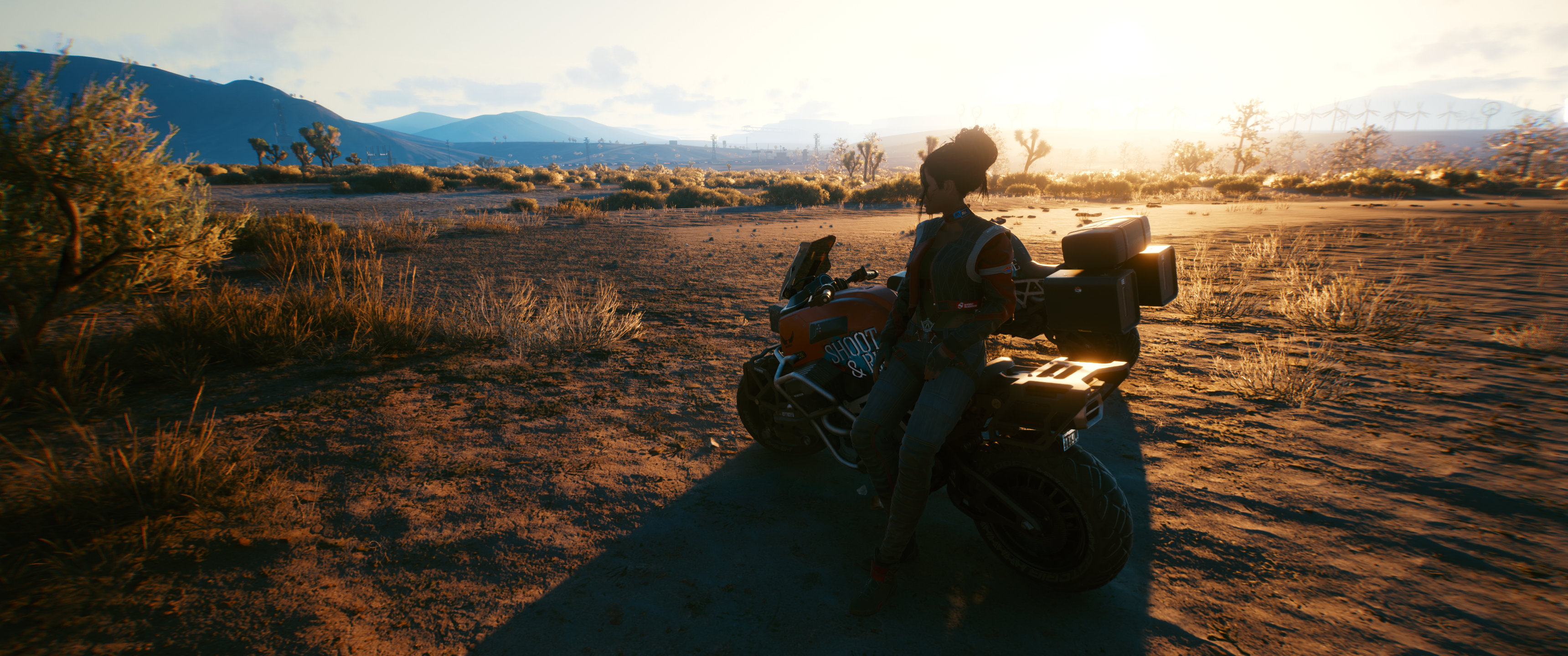 Panam Palmer from Cyberpunk 2077 on a motorcycle in the desert HD Wallpaper