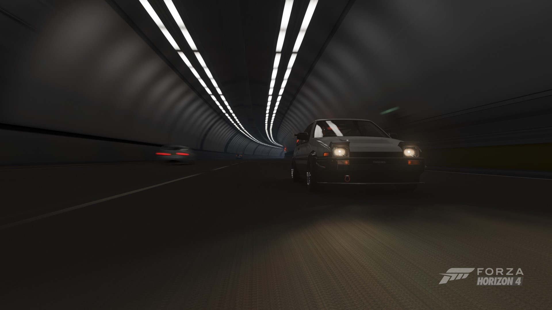 Toyota AE86 in a tunnel in Forza Horizon 4 HD Wallpaper