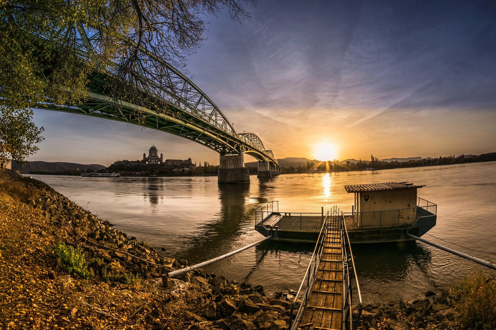 Sunrise over Danube River with Bridge and Cathedral HD Wallpaper