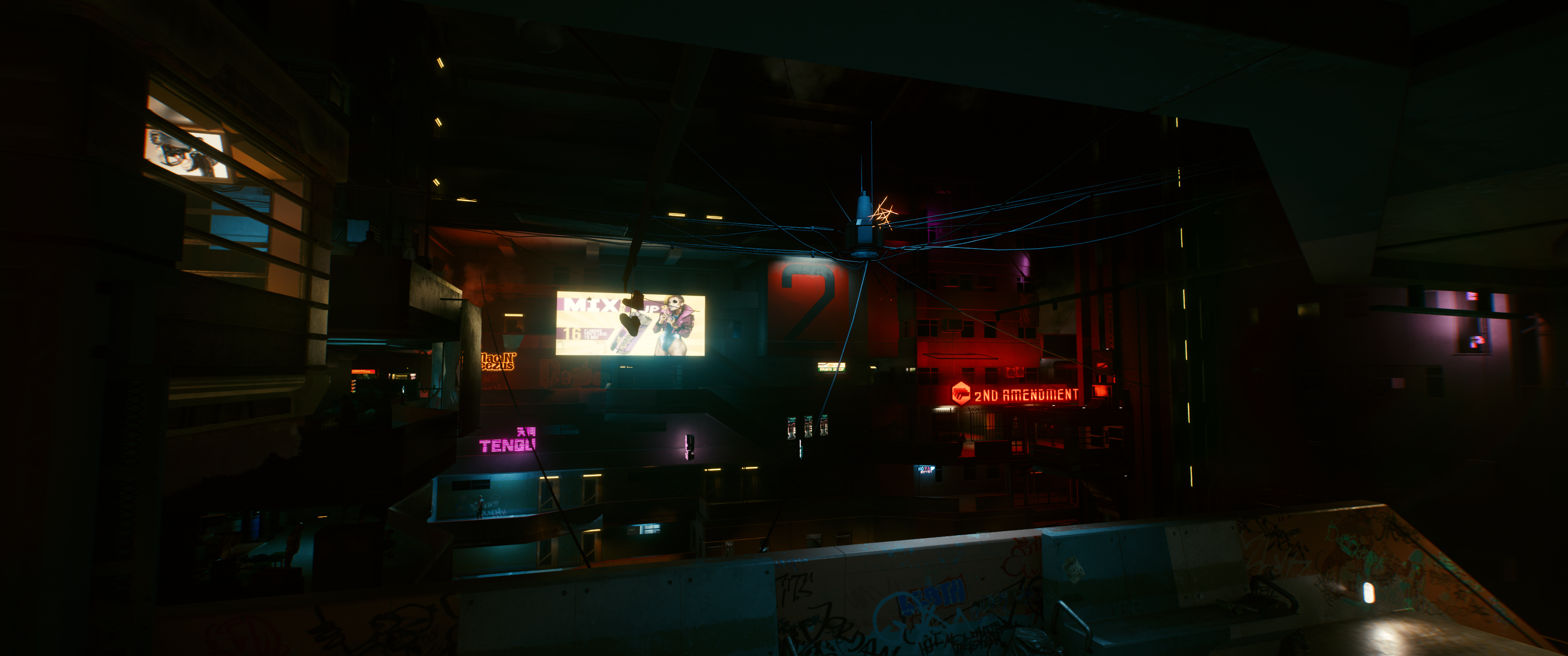 Cyberpunk 2077 cityscape with neon signs HD Wallpaper