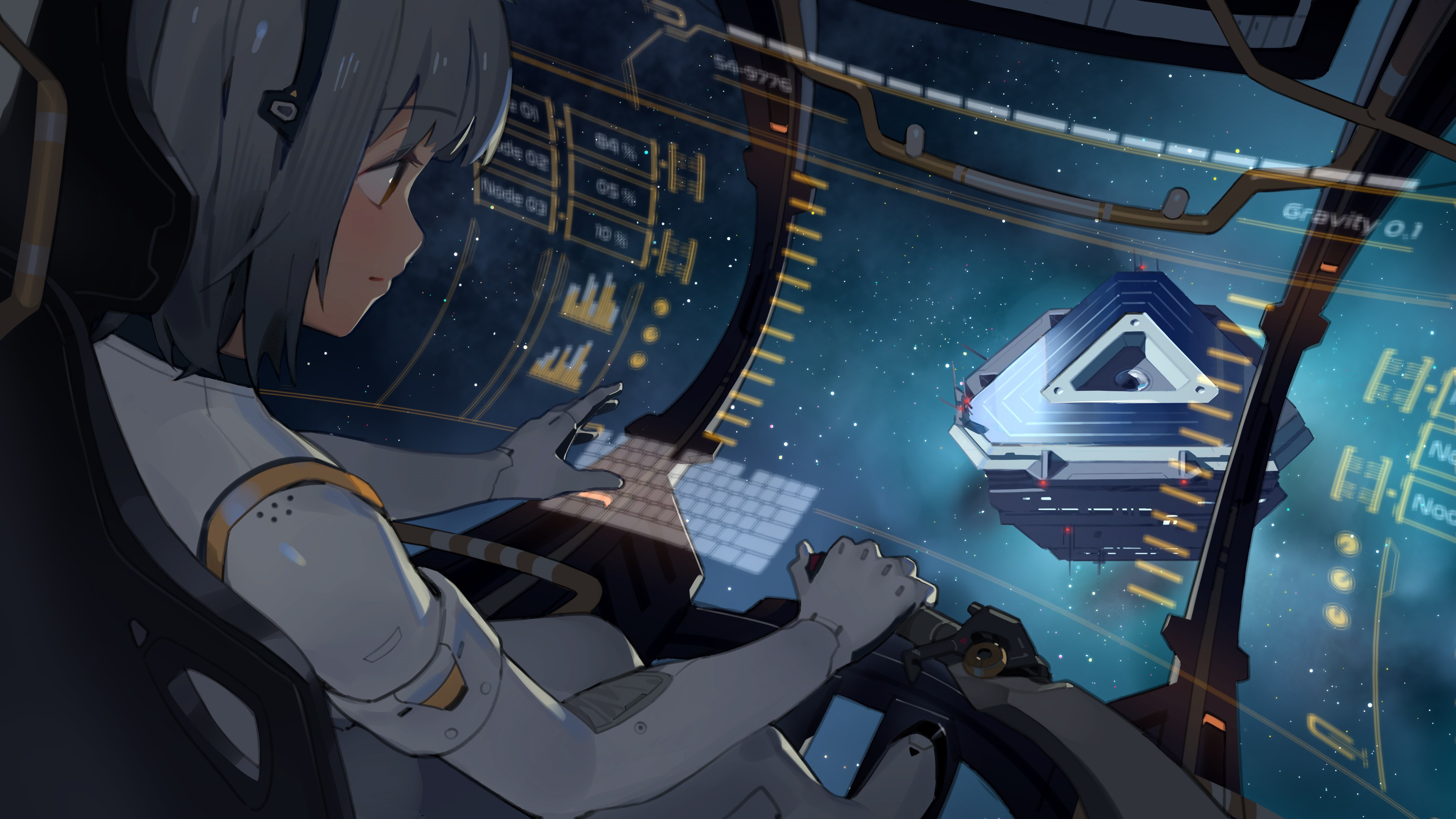 Anime girl in cockpit of spaceship HD Wallpaper