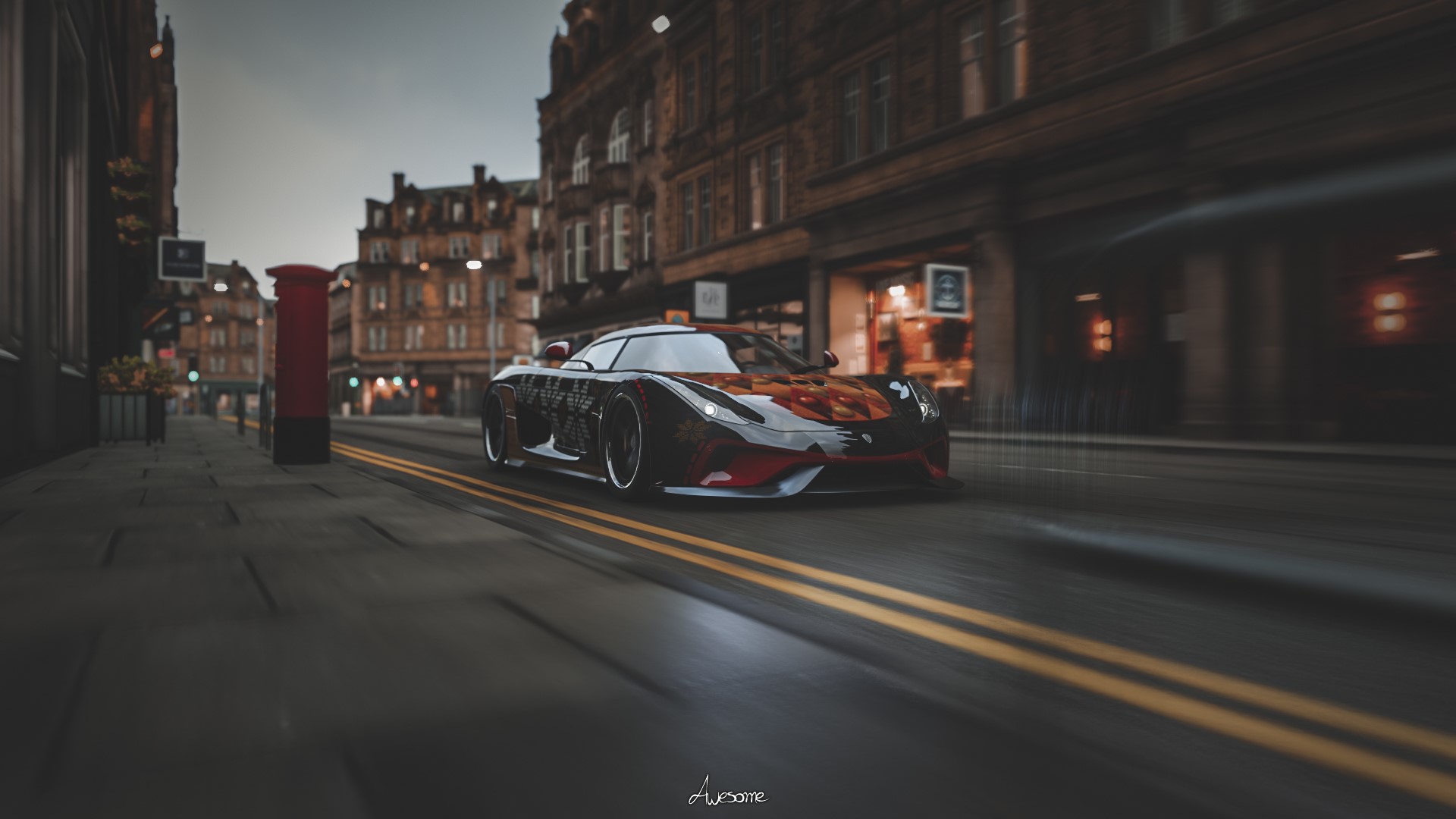 Koenigsegg Regera driving on a city street in Forza Horizon 4 HD Wallpaper