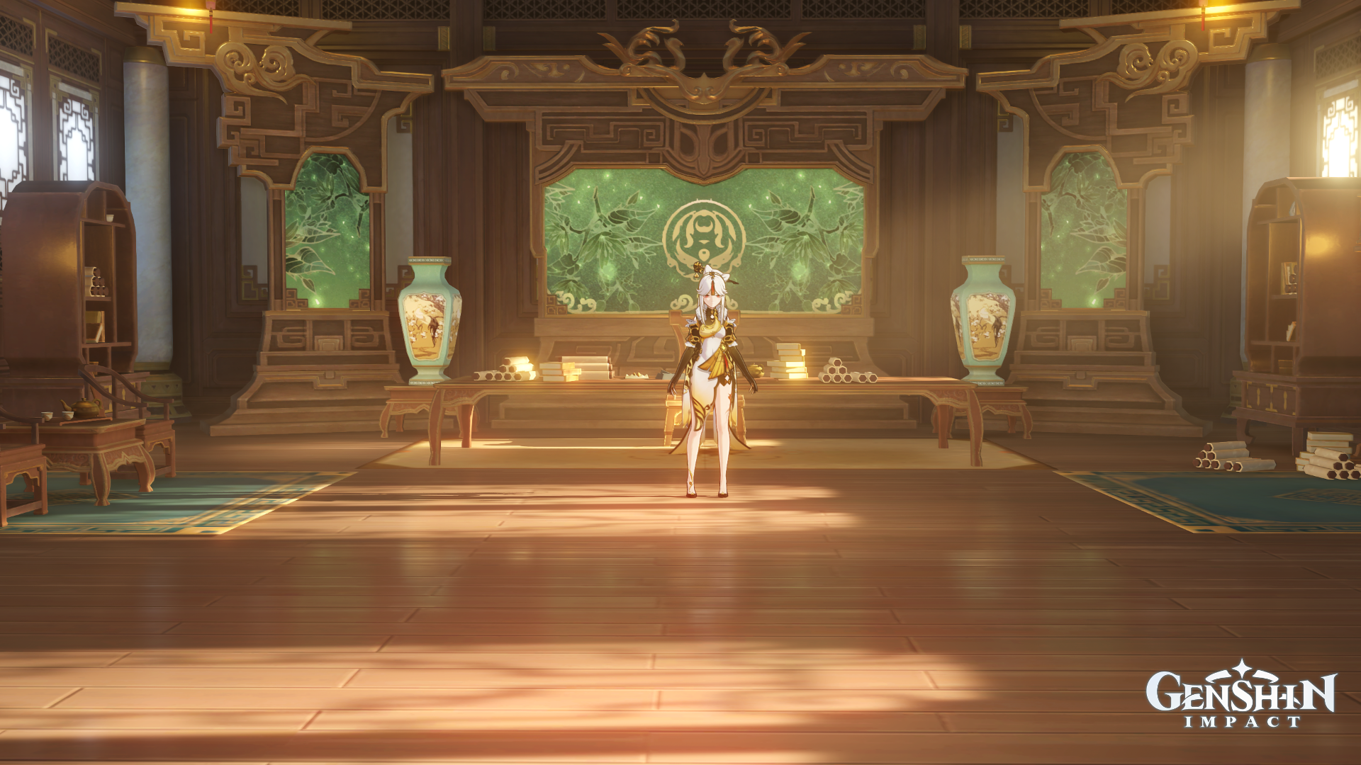 Ningguang from Genshin Impact in a lavish room HD Wallpaper